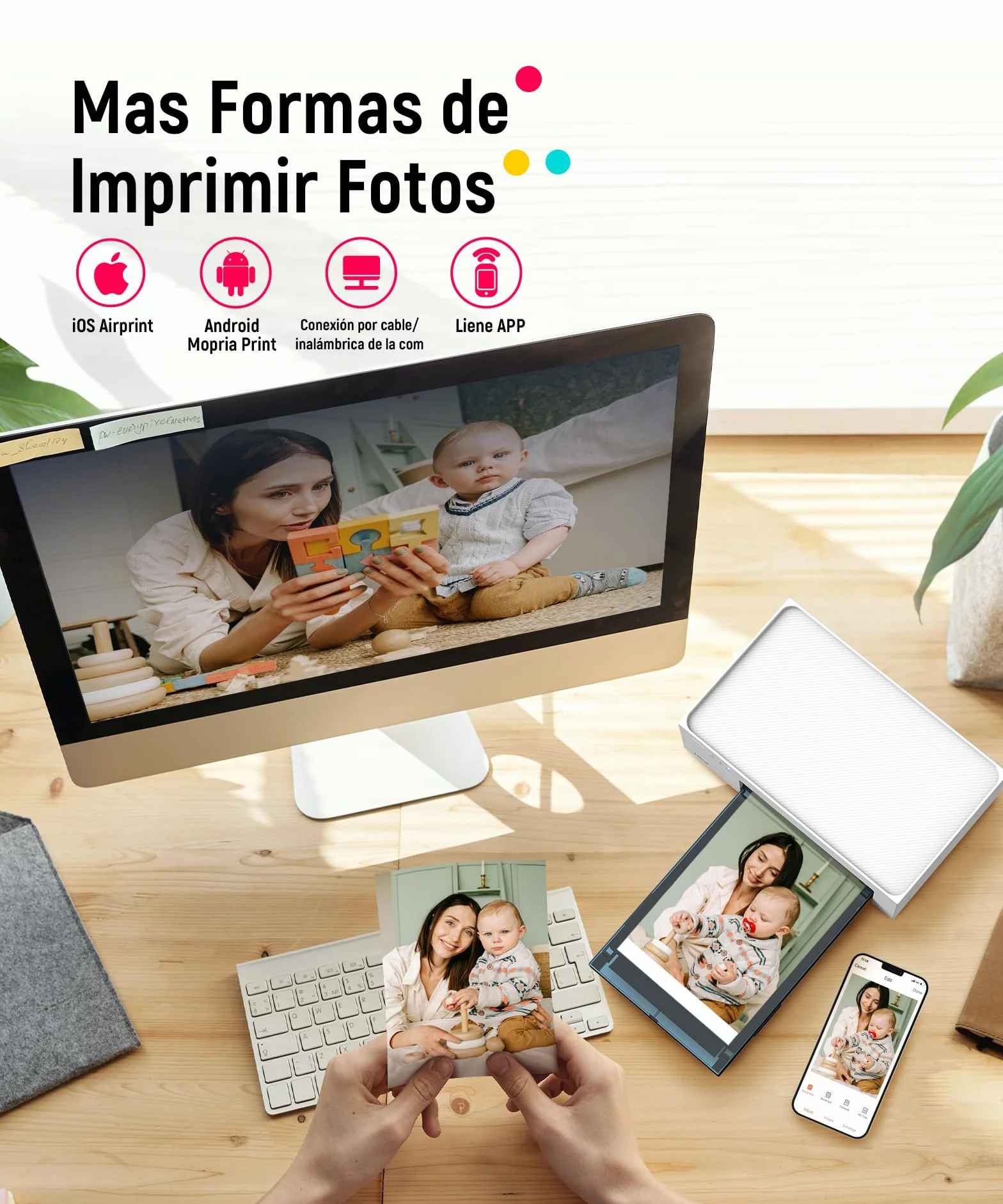 Liene Amber M100 Impresora Fotográfica, 10 X 15 WiFi Impresora Fotográfica Instantánea para PC/iPhone/Android, con 20 Papeles Fotográficos/Cartucho, Impresión a Sublimación, 300DPI, Impresora Móvil