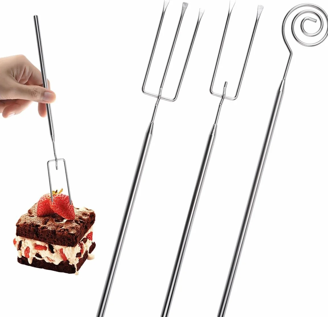 Tenedores de Praliné,3 Piezas Tenedores de Chocolate de Acero Inoxidable,Cubiertos de Praliné,Tenedor para Fondue,Tenedor de Inmersión para Trufas Artesanales,Caramelos y Salsa de Frutos Sec