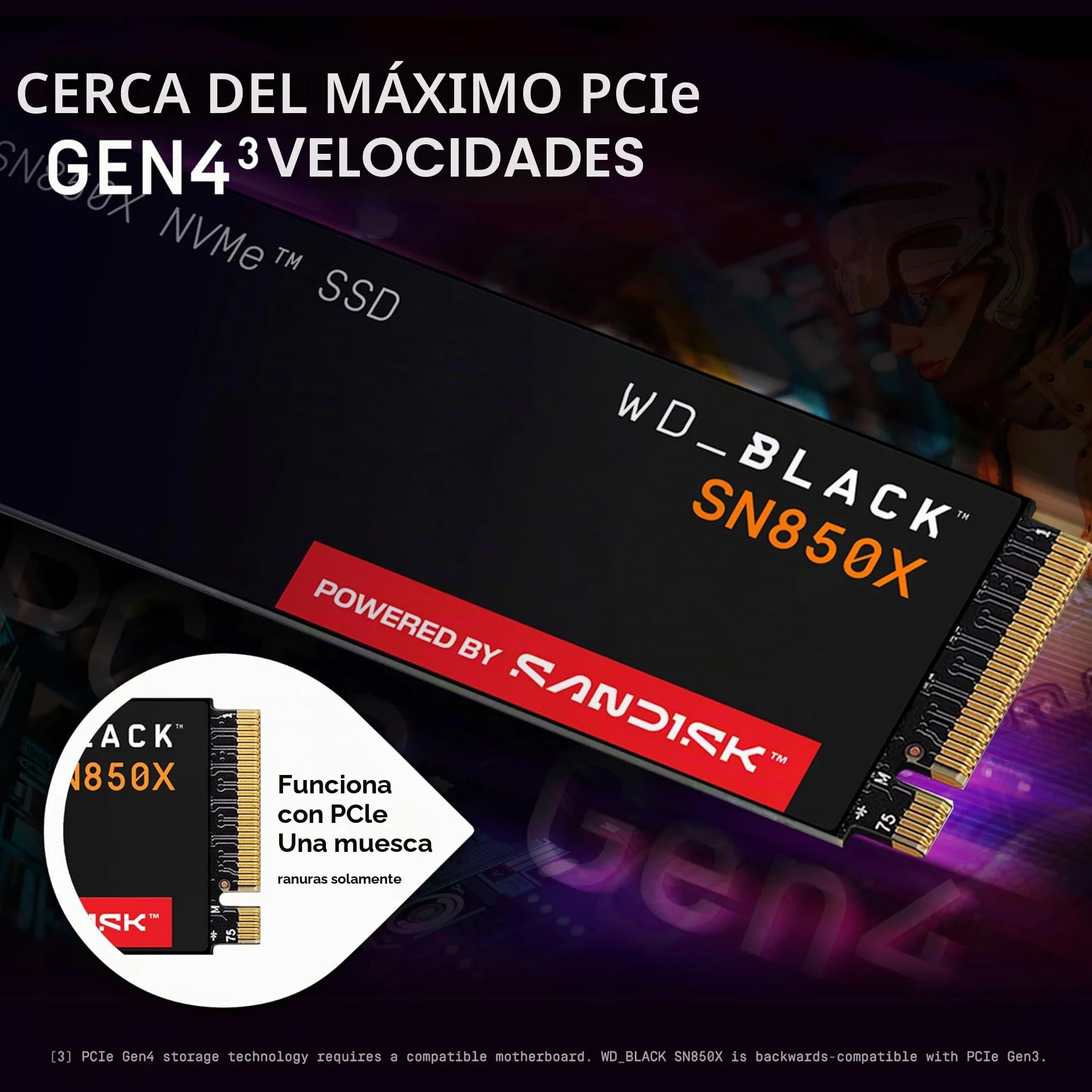 WD_BLACK SN850X NVMe SSD 1TB (Velocidades de lectura hasta 7300 MB/s, escritura 6300 MB/s, M.2 2280, PCIe Gen 4, SSD para Juegos internos, SSD de alto rendimento) POWERED BY SANDISK