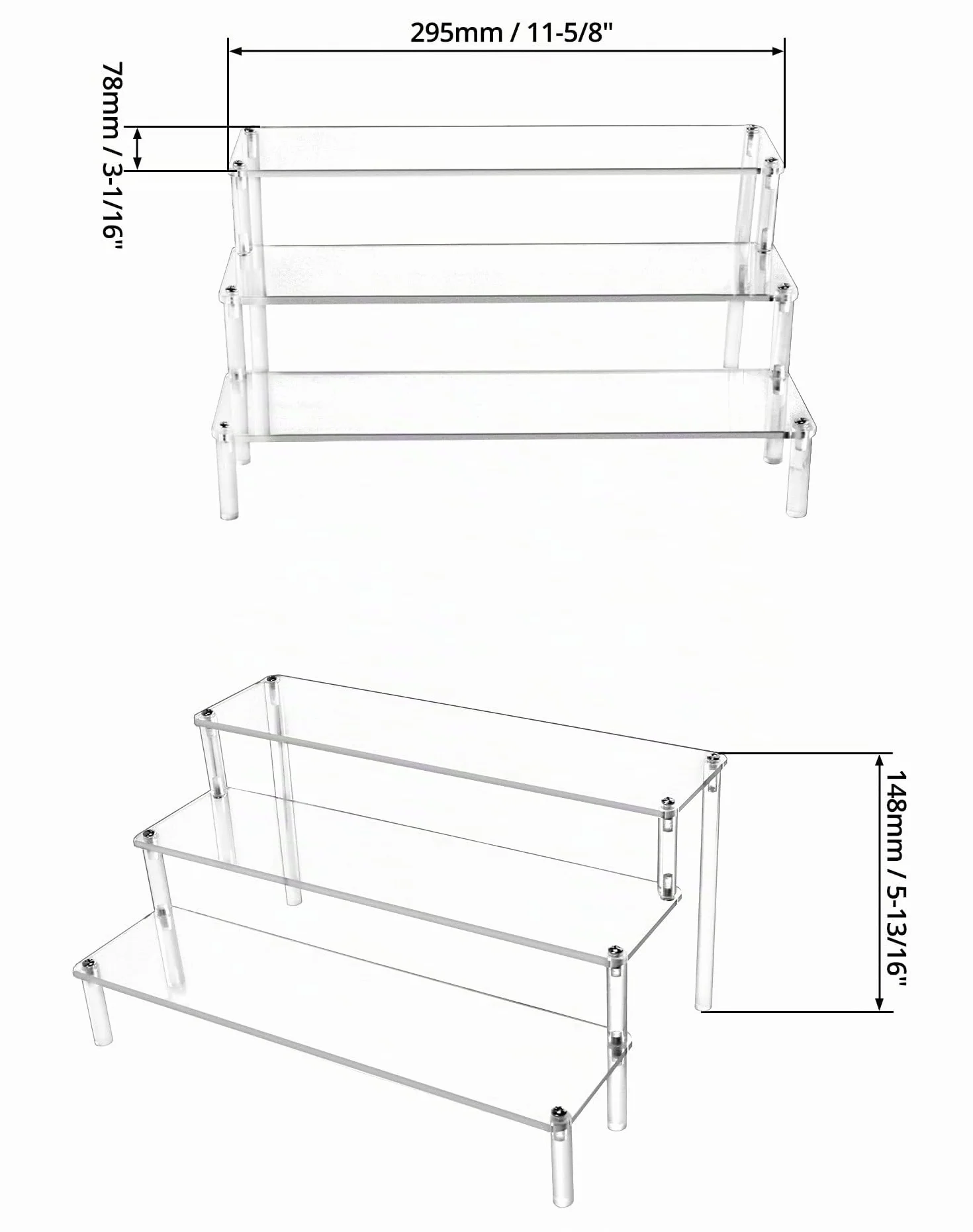 QWORK 3 Niveles Soporte Exhibición Acrílico 30x21x15cm Vitrina Transparente