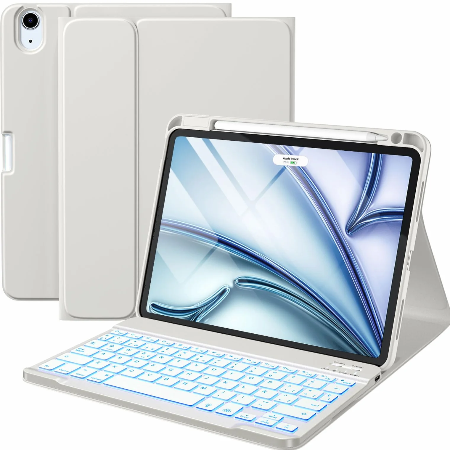 Vobafe Funda Teclado para iPad Air 11 Pulgadas M4 M3 M2 (2026/2025/2024), Teclado para iPad Air 5 4 Generación 2022/2020, QWERTY Español Ñ, Retroiluminación Magnético Bluetooth Keyboard, GrisClaro