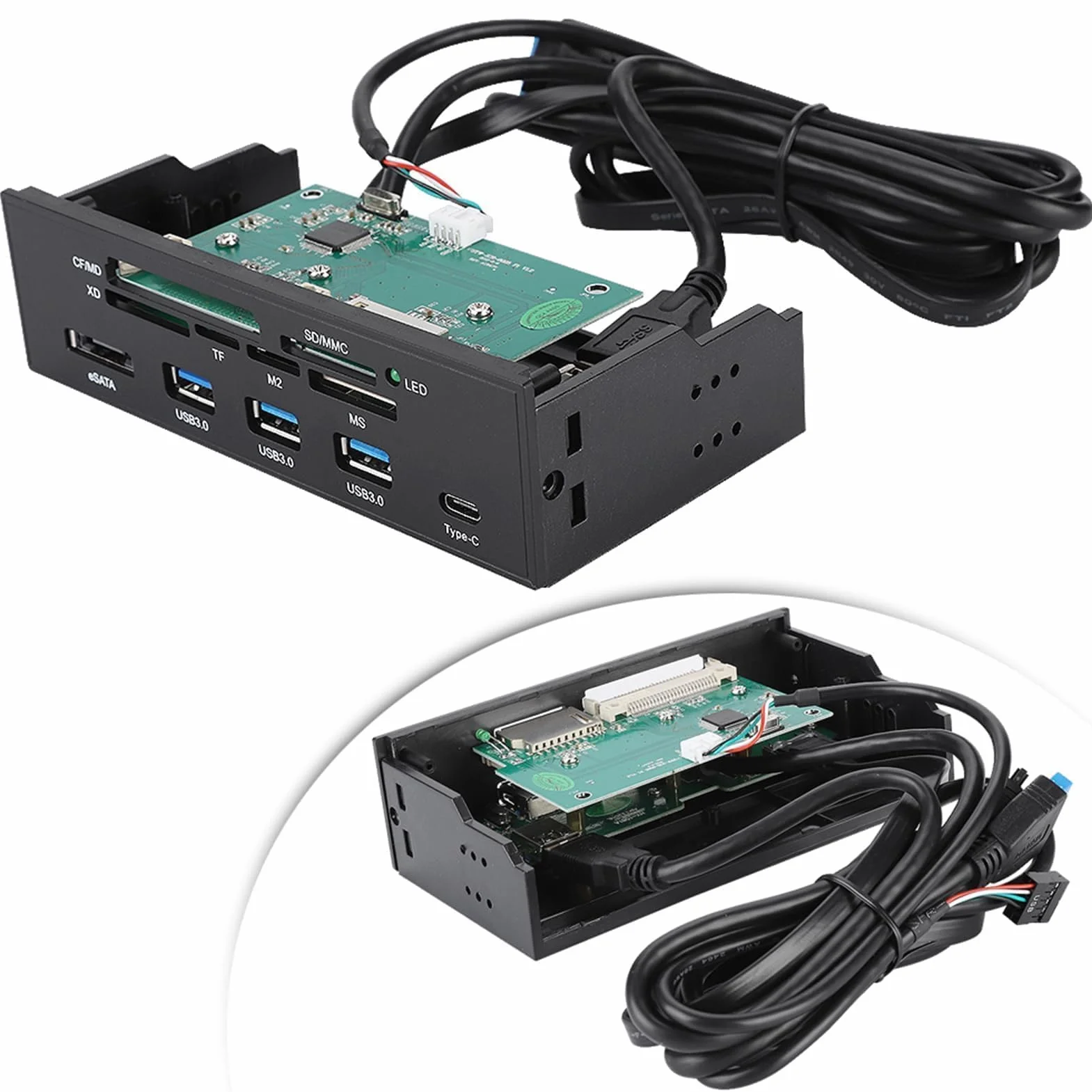 Lector De Tarjetas Interno, Interfaz USB 3.0 De 5,25 Pulgadas PC Panel Frontal Lector De Tarjetas Interno Concentrador Lector De Tarjetas Todo En Uno M2 SD MS XD CF TF Tarjeta Para Caja De Computadora