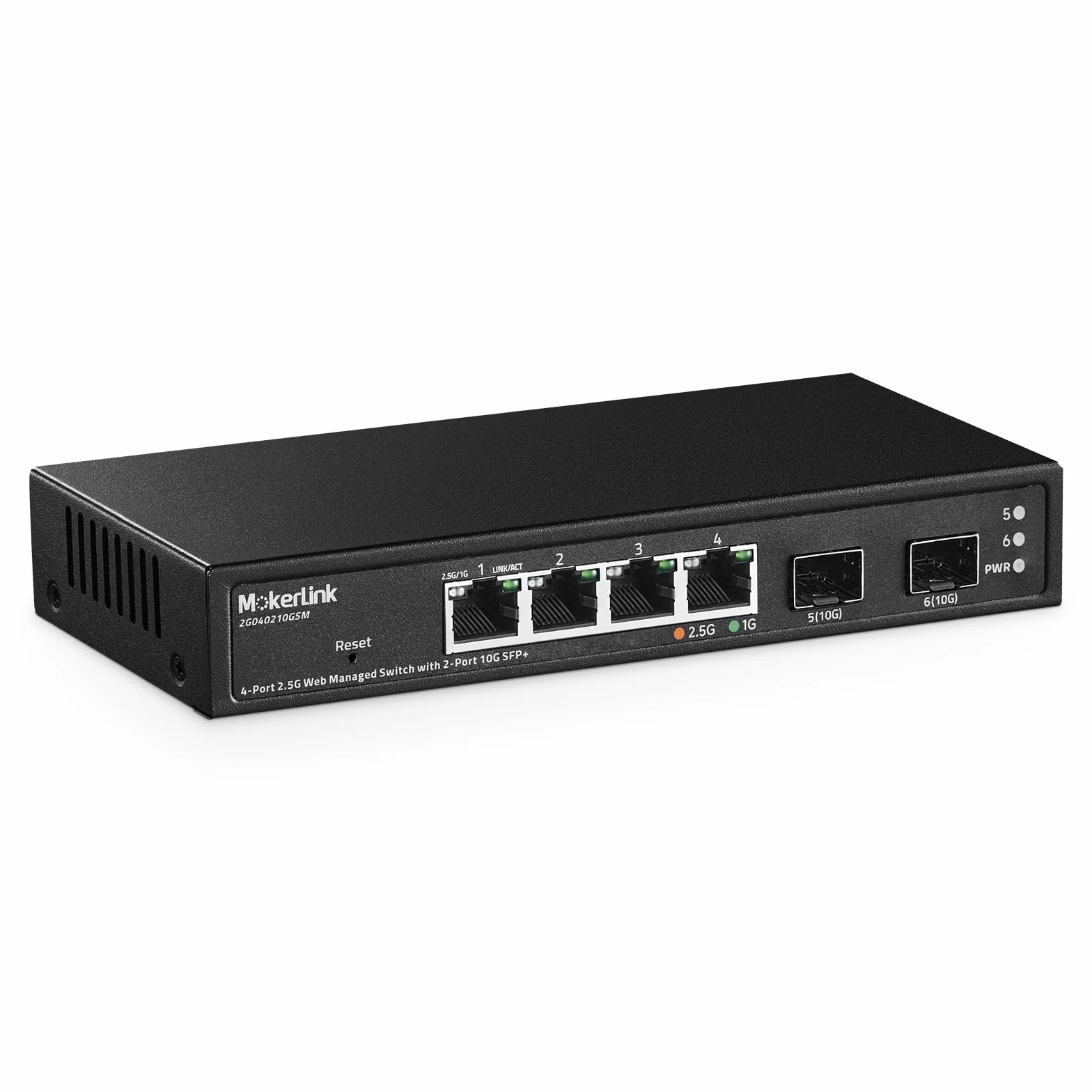 MokerLink Switch Gestión 4 Puertos 2.5G SFP+ 10G, 4 Puertos 2.5GbE Compatibles 10/100/1000Mbps Tamaño Mini Metal Web Managed Fanless