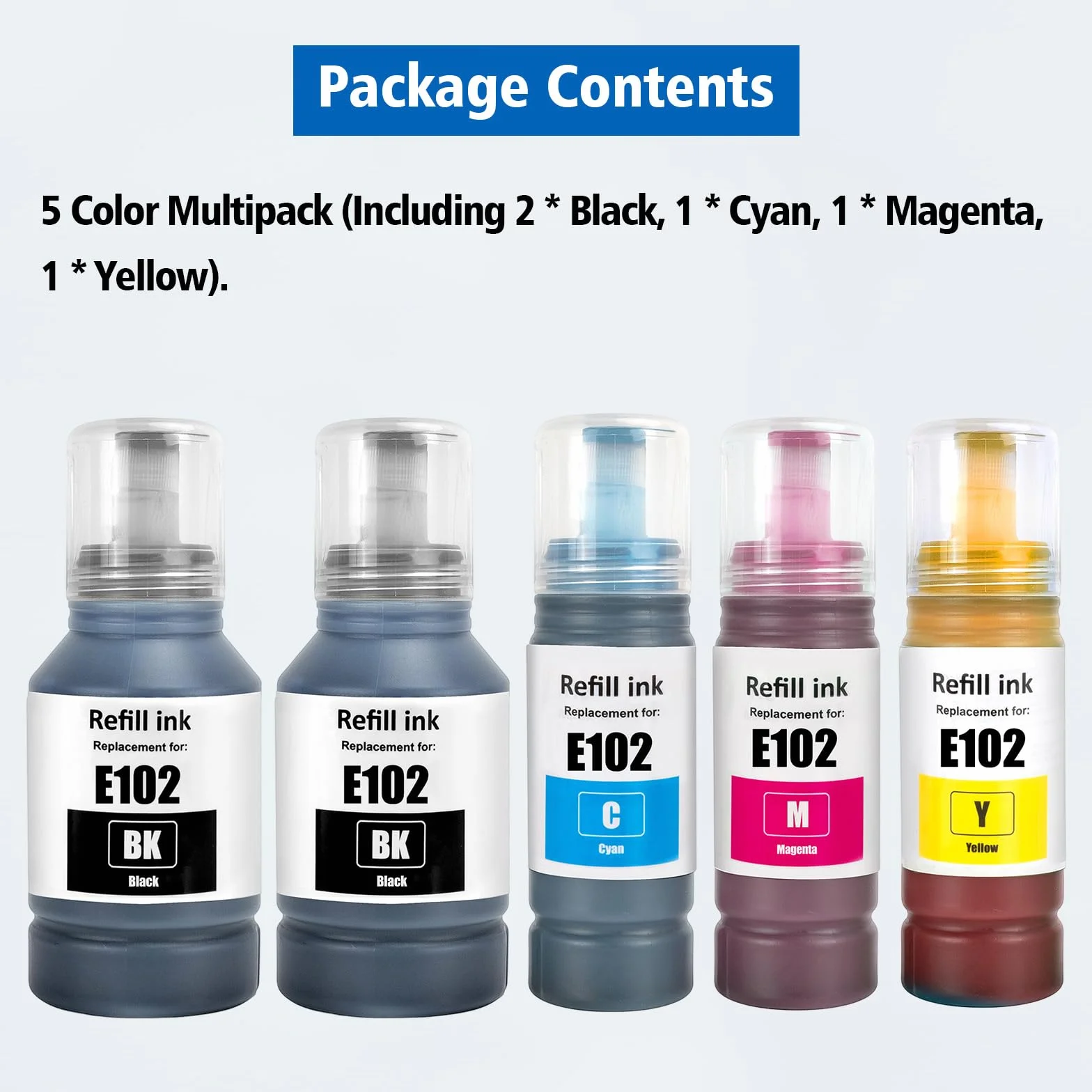 102 Tinta Múltiple Compatible para Epson EcoTank ET-2750 ET-2751 ET-2756 ET-2850 ET-2851 ET-2856 ET-3700 ET-3750 ET-3850 ET-4500 ET-4700 ET-4750 ET-4850 ET-4856 ET-15000 Impresora (BK*2/C/M/Y)