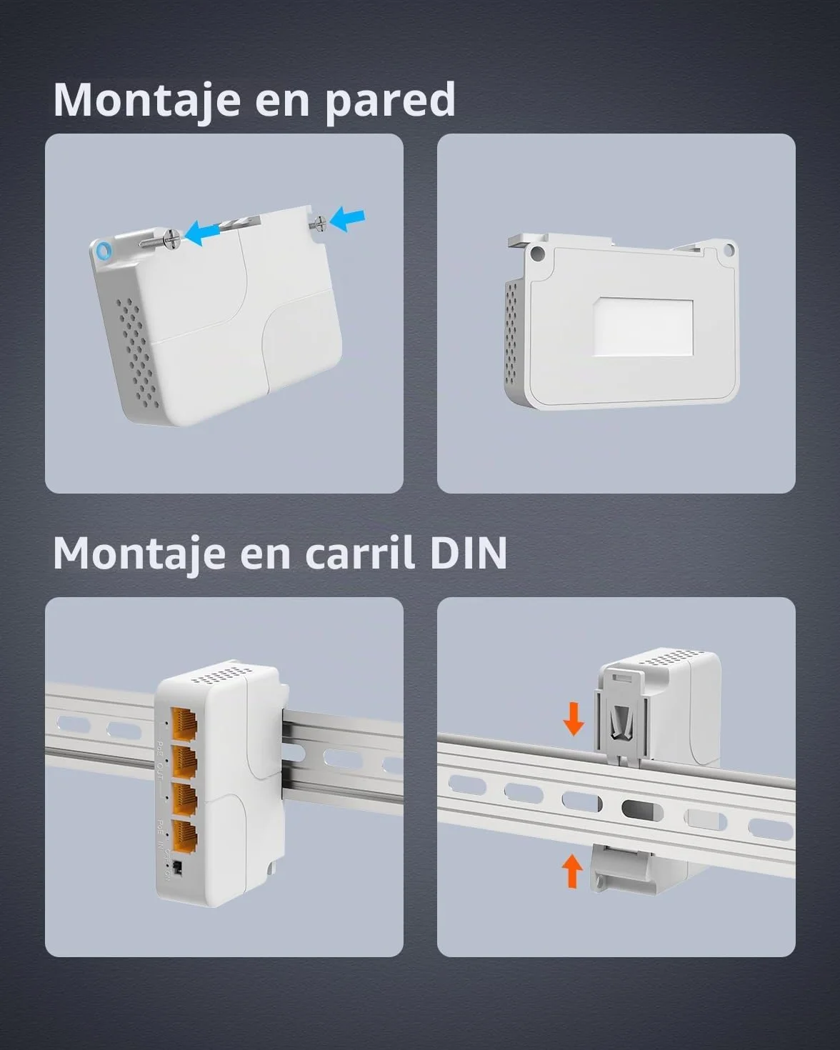 VIMIN Extensor PoE Gigabit de 4 Puertos, 1 in 3 out Repetidor PoE para Interiores IEEE802.3af/at 1000 Mbps, Extiende 100m Adicionales (328 pies), Montaje en Pared y Riel DIN, Plug & Play