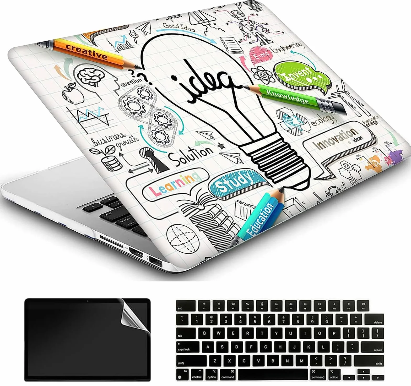 Funda Compatible con MacBook Air 13 Pulgadas 2017-2010 Release A1466/A1369,Carcasa Rígida Protector de Plástico Cubierta & EU Teclado Cubierta & Pantalla Protecto,Bombillas Creativas