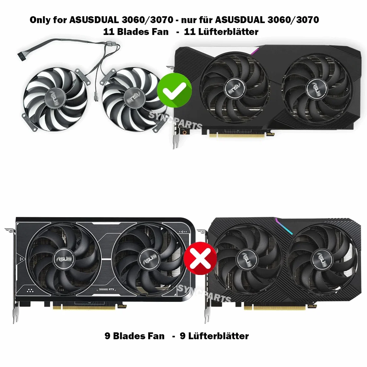 Juego de 2 ventiladores para tarjetas gráficas ASUS GeForce RTX 3070 OC, RTX 3060 Ti, Dual RADEON RX 6700 XT 12 GB, 95 mm