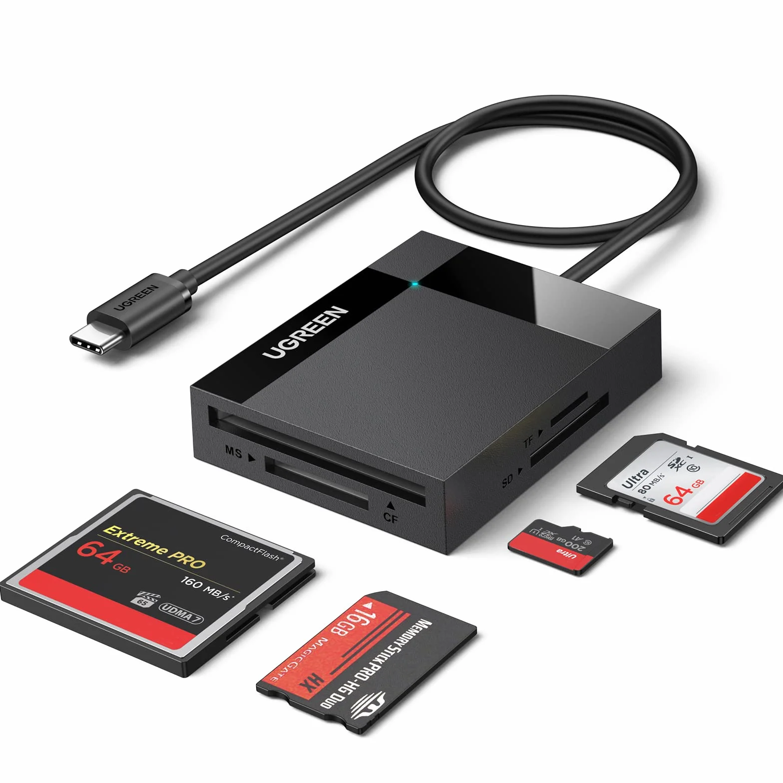UGREEN USB C Lector de Tarjetas SD Micro SD CF MS 4 en 1 Adaptador Tarjeta de Memoria Compact Flash Card Reader Compatible con iPhone 17 Pro MAX Air MacBook iPad Air Galaxy S23