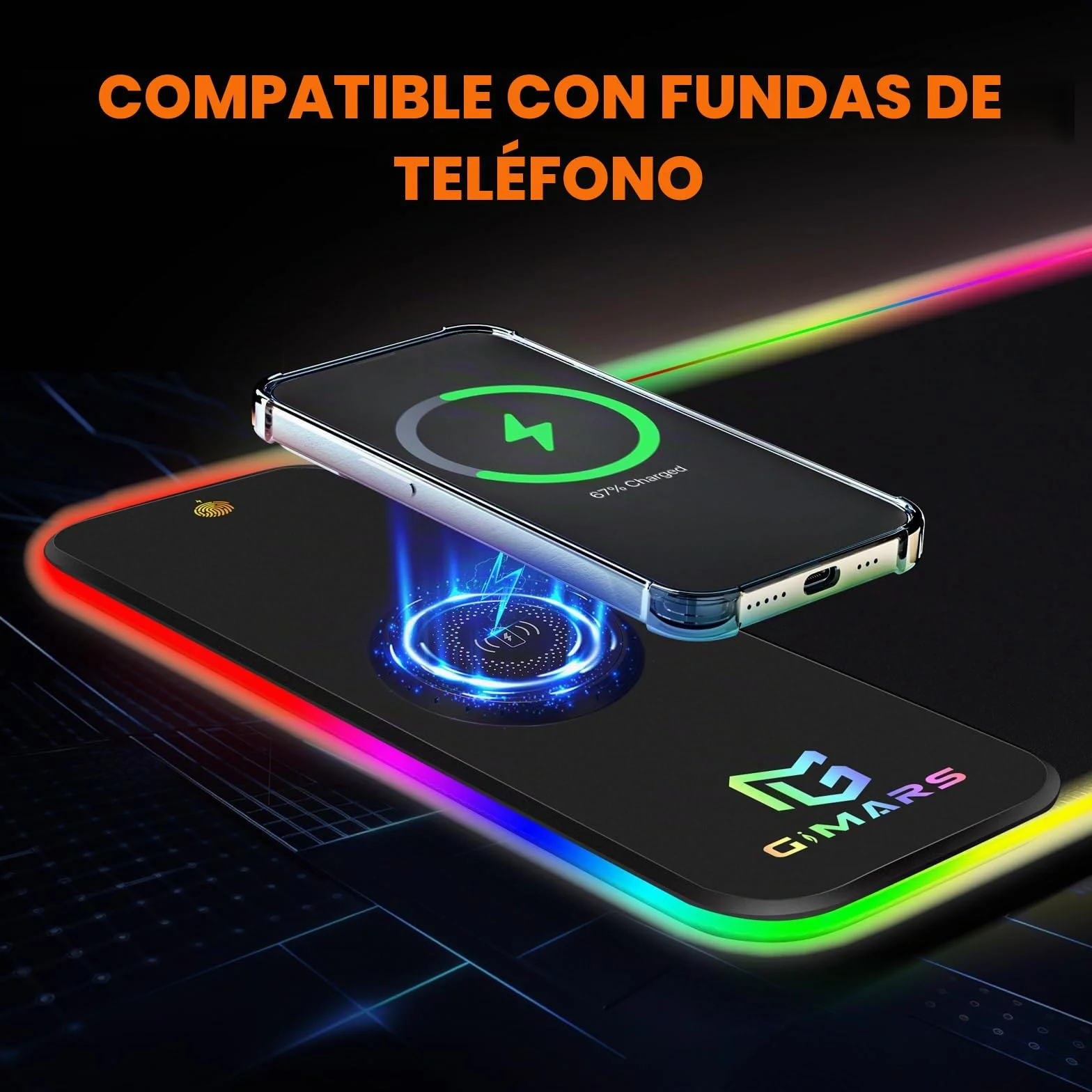 Gimars Alfombrilla Ratón Gaming RGB con 15W Carga Inalámbrica, 800×300mm Mousepad XXL con 10 Modos Iluminación LED, Tapete Rato Impermeable Base Antideslizante para Escritorio Oficina Gamer