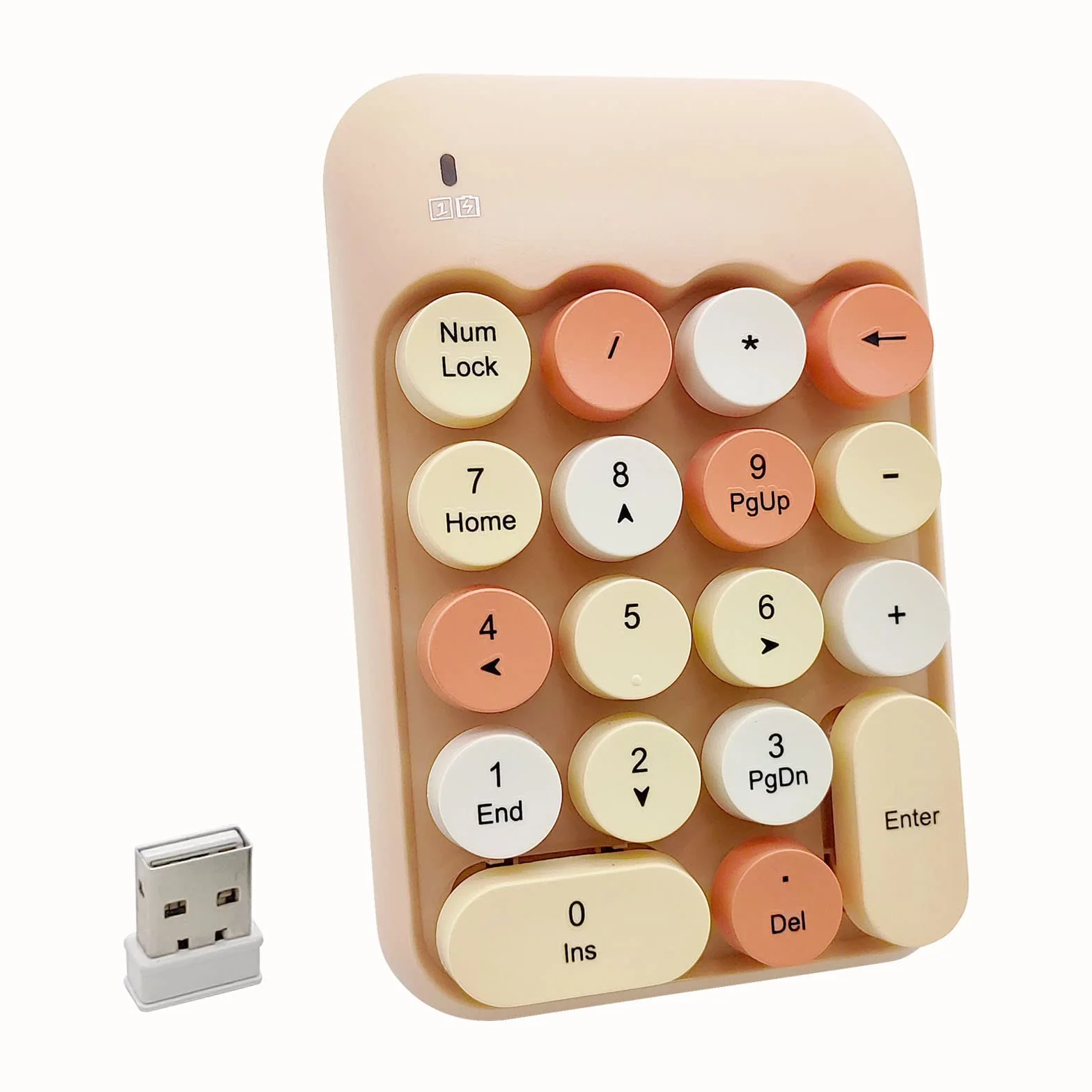 Teclado numérico inalámbrico, ergonómico y colorido retro, mini teclado numérico portátil, Seaciyan 2.4G, teclado externo inalámbrico para computadora, portátil (té con leche)