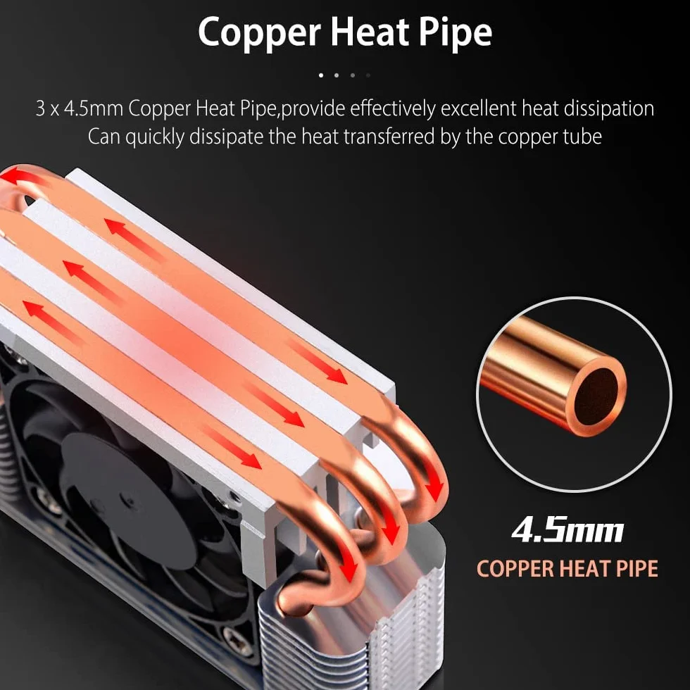 12V M.2 2280 SSD Disipador con 40mm PWM Ventilador, Tubo de Cobre y Thermal Pad, SSD Enfriador para M.2 2280 NVMe & SATA SSD Solo