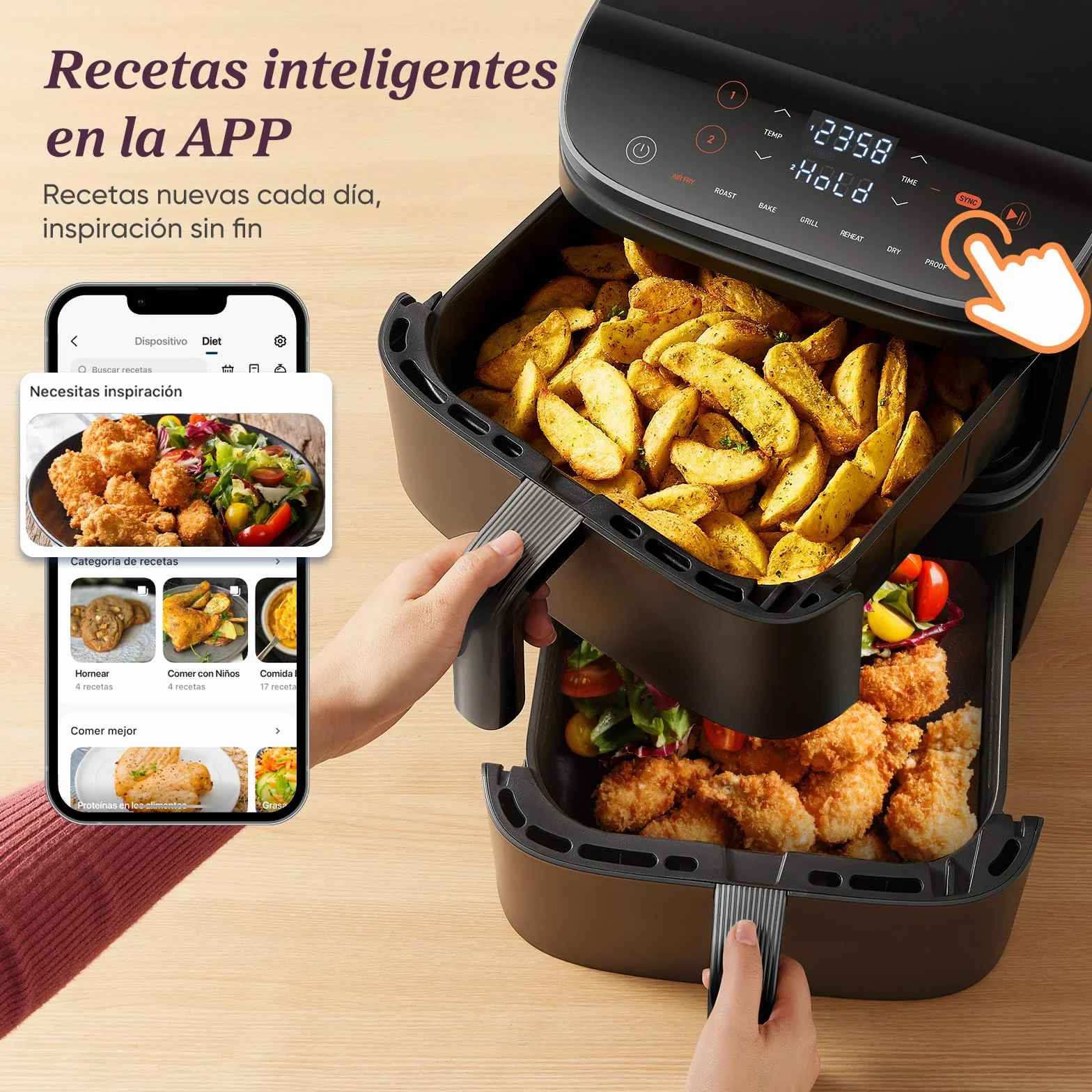 Cosori Freidora de Aire Turbo Tower Grande 10.8L Doble Cesta Vertical Turbo Blaze 6 en 1 2630W