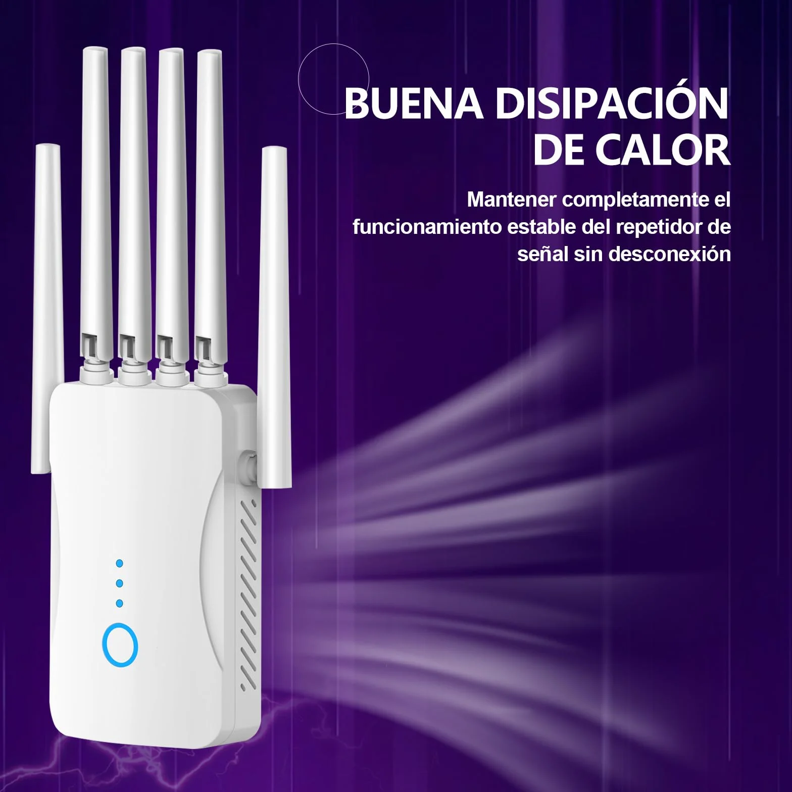 Repetidor WiFi Potente Amplificador Señal, Extender Largo Alcance 6 Antenas, Modo Repetidor/Ap, Cobertura 9000 ft², Hogar y Oficina, Instalación Sencilla