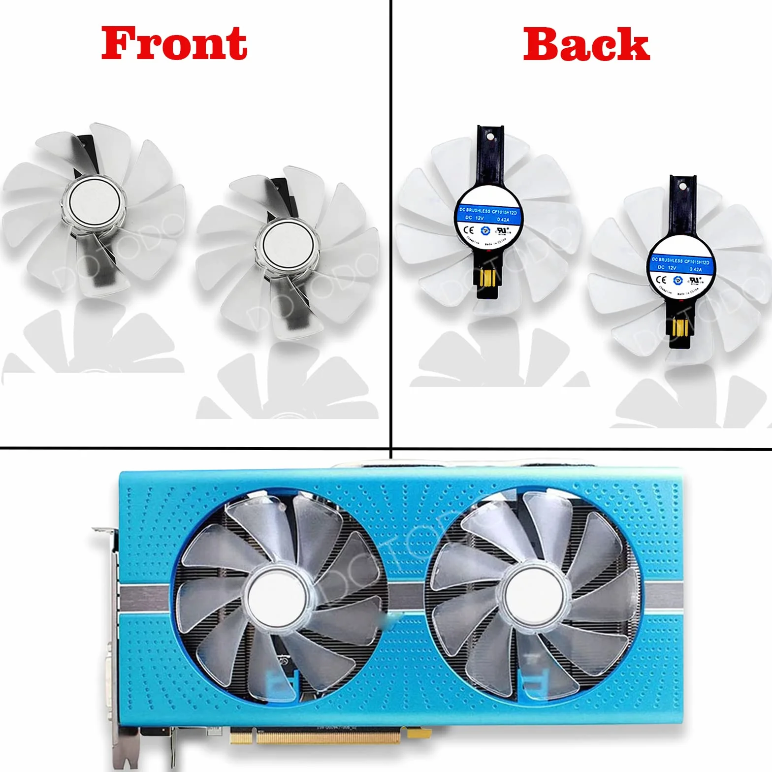 95MM Ninguno Cable CF1015H12D/FDC10U12S9-C Tarjeta Gráfica Enfría Ventilador para Sapphire NITRO RX 580 RX 570 RX 480 VGA Video Card Cooling (Blanco 2 PCS)