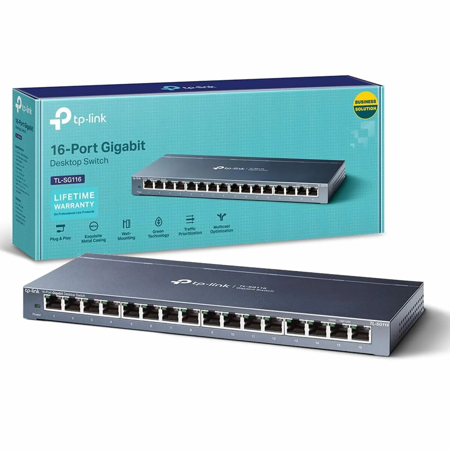 TP-Link 16-Port Desktop Gigabit Ethernet Switch/Hub, Ethernet Splitter, Plug & Play, no Configuration Required, Steel Case(TL-SG116), Grey