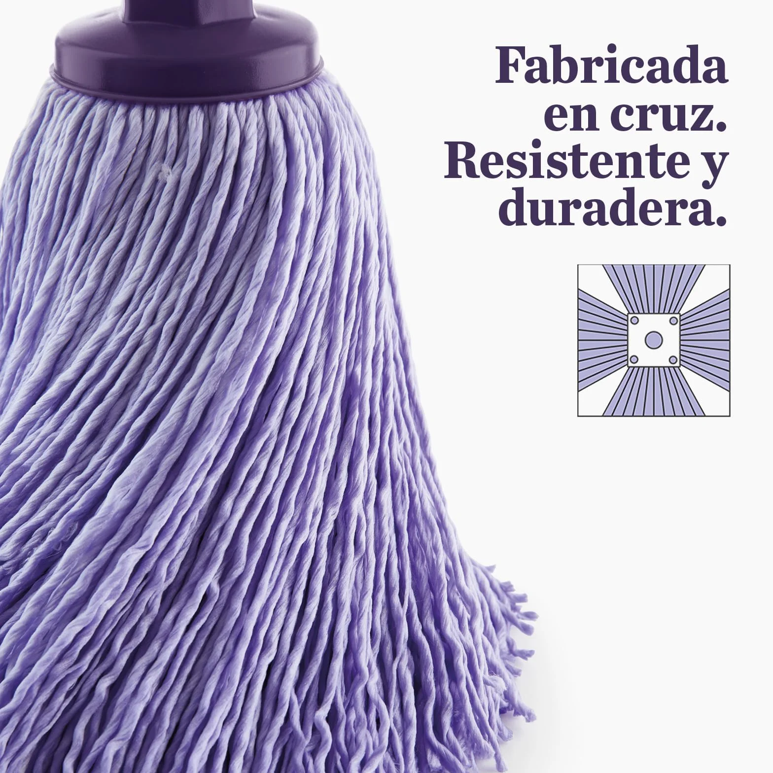 Fregona Microfibra Super Absorbente Cabezal Extragrande No Deja Rastro Fabricada en Cruz Mayor Durabilidad Rosca Universal Lila 22 cm