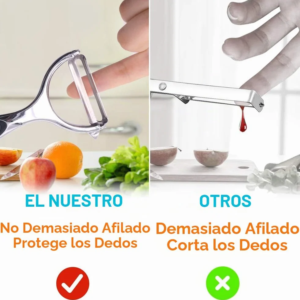 Pelador de Verduras Acero Inoxidable, Cuchilla Giratoria Mango Ergonómico