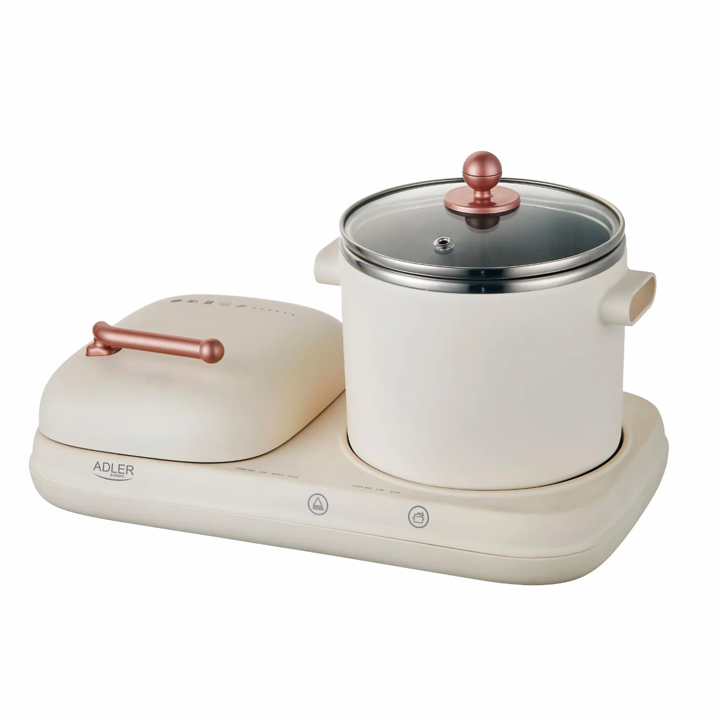 ADLER EUROPE AD 6421 Estación de Desayuno 2 en 1 con Olla de Cocción 1,0 L y Parrilla Antiadherente 1100-1320W