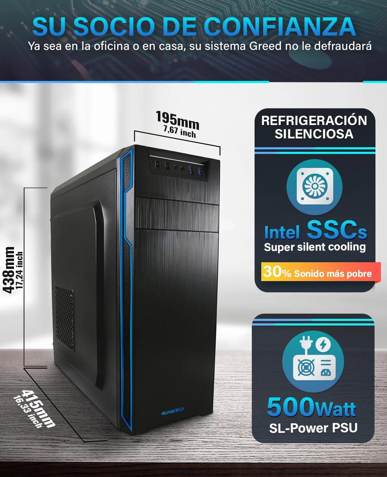 Greed® Multimedia V2 PC con Intel Core i7 10700 - Ordenador de sobremesa + Home Office PC con 4,8 GHz, 16 GB RAM - 512 GB SSD - DVD+RW - USB3.1 - Wi-Fi, con Windows 11 Pro