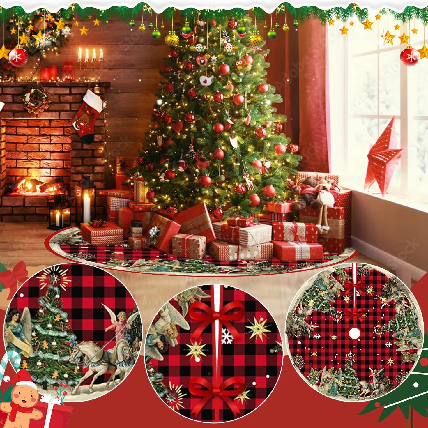 Falda Arbol de Navidad 120cm Redondo para Decoración de Fiestas, Christmas Tree Skirt