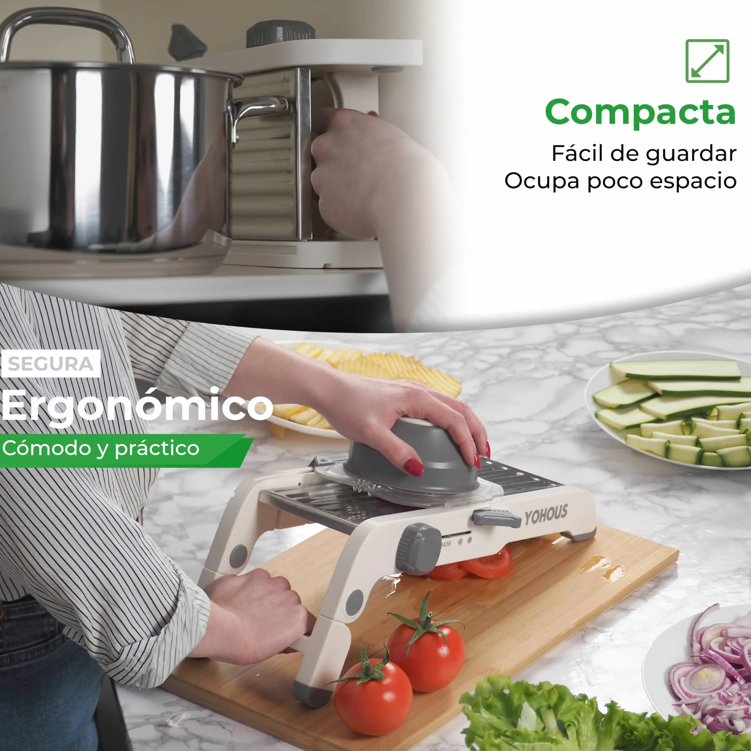 Mandolina de Cocina Profesional Regulable Cortador de Verdura Manual Acero Inoxidable Laminadora de Verduras