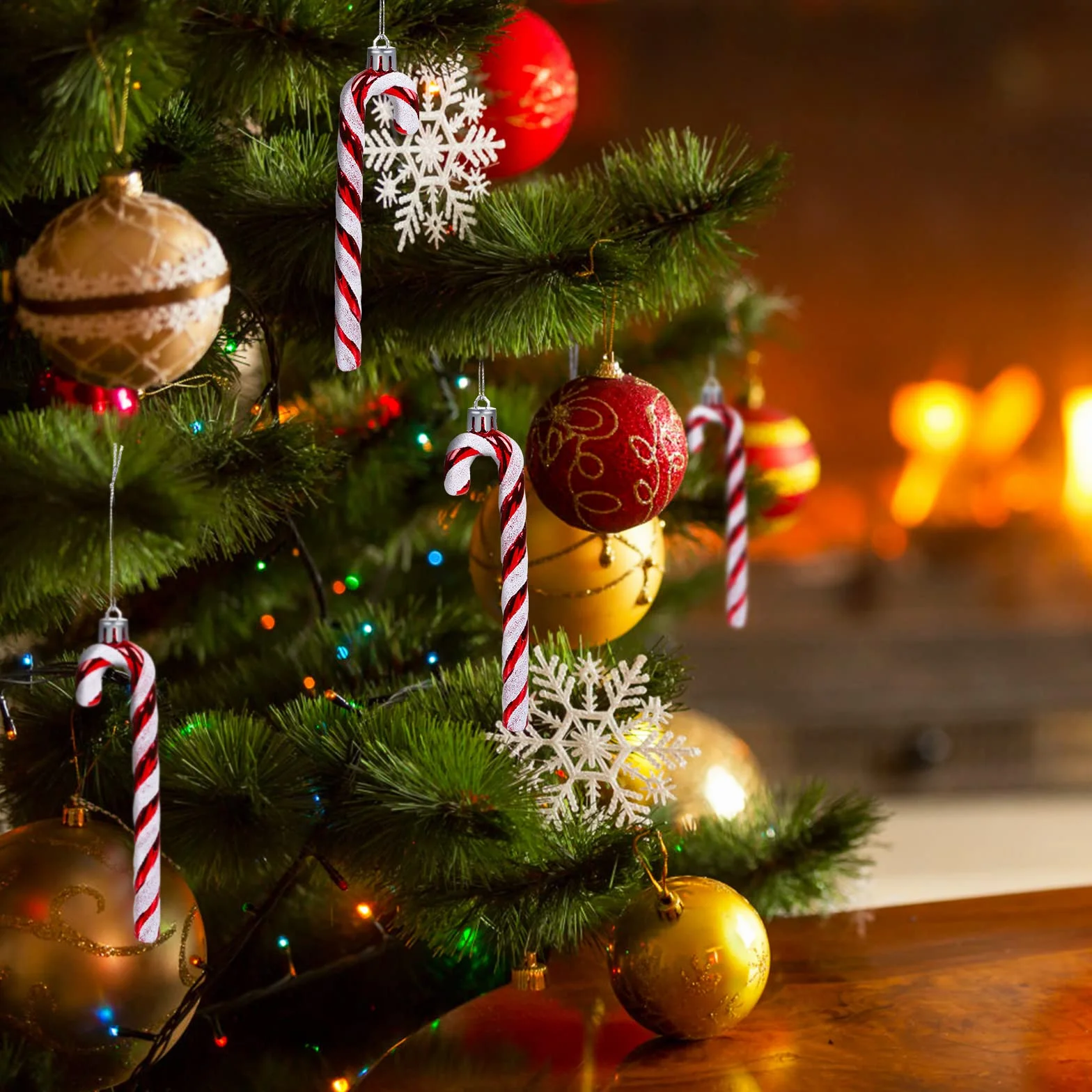 GWHOLE Colgantes de Árbol de Navidad 12pcs Bastones Caramelo Decoraciones Adornos Navideños - Rojo y Blanco