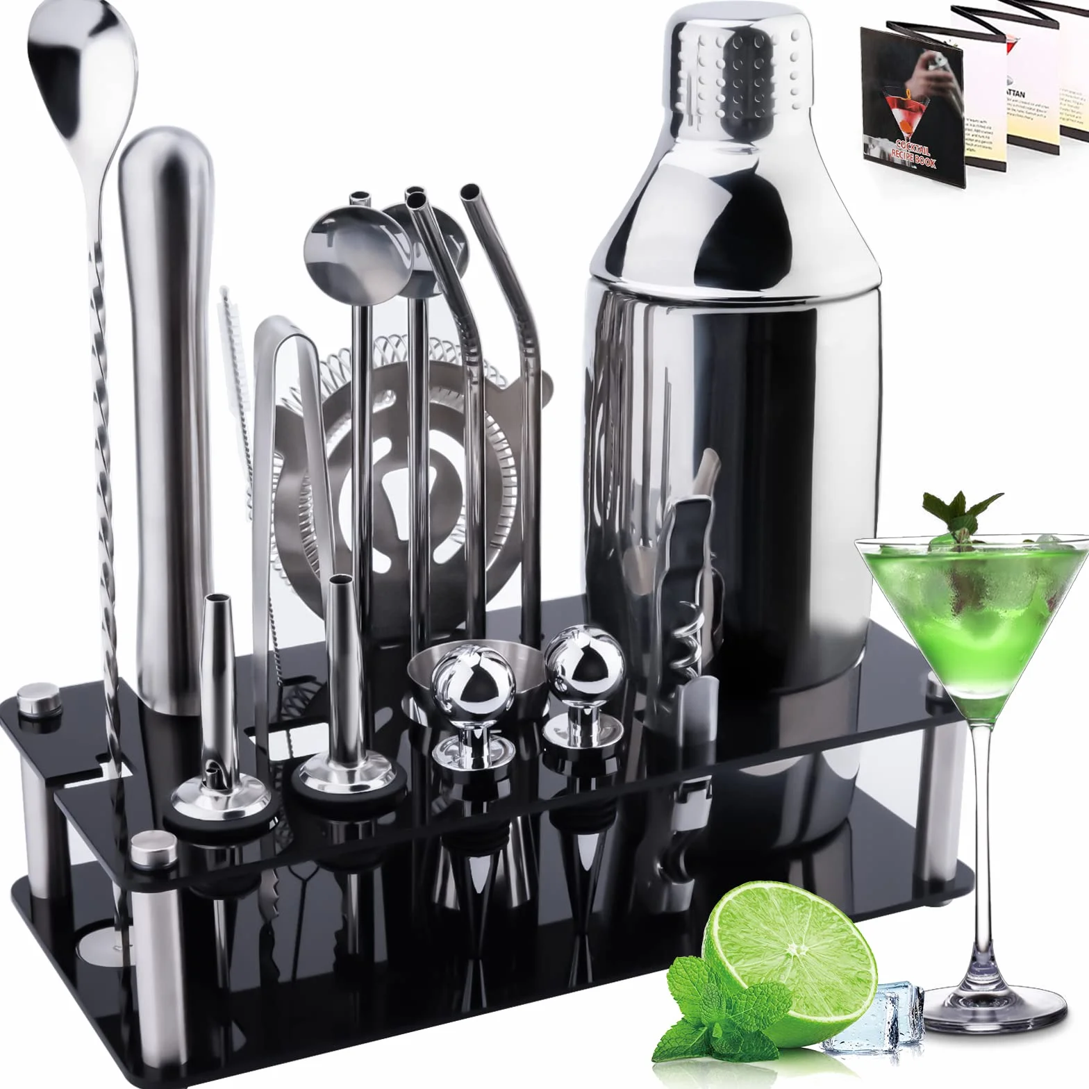 Juego de Coctelera, 18 Piezas Cocktail Kit, 750ml Profesional Coctelera para Cocteles de Acero Inoxidable, Set Cocteleria Kit de Camarero para Hogar, Bar, Fiesta, Elección