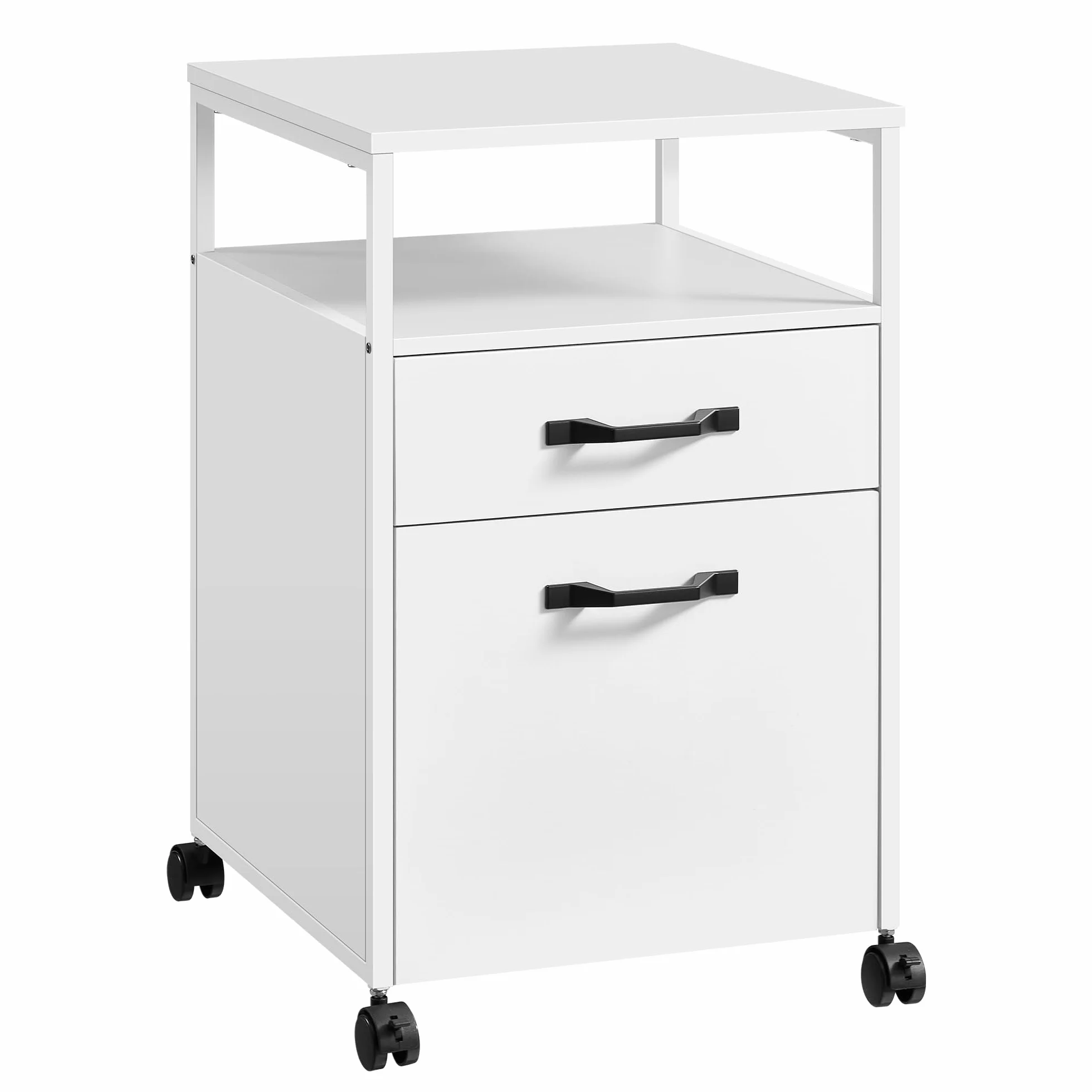 VASAGLE Archivador Móvil 2 Cajones con Ruedas, Acero, Blanco Nube OFC071W14