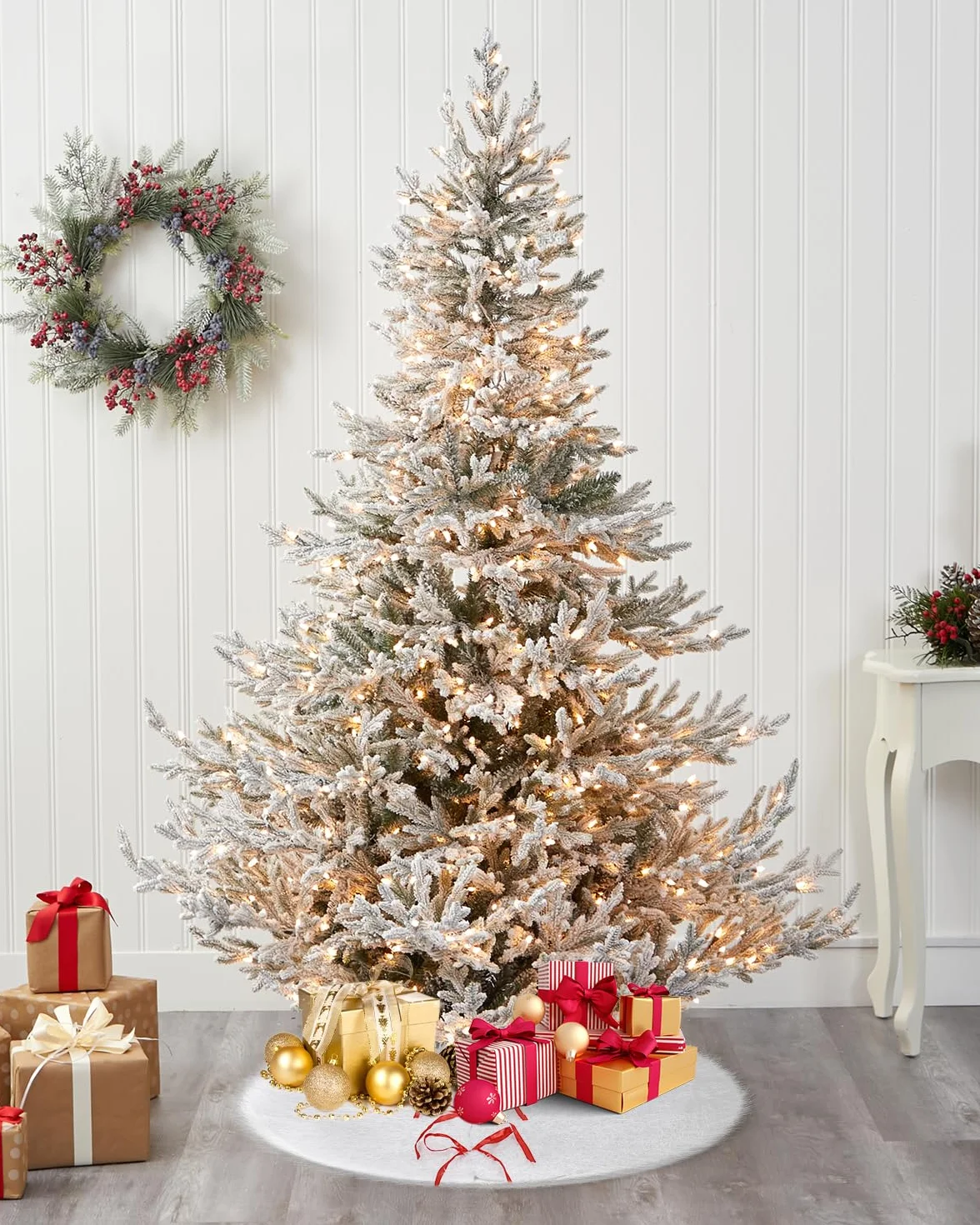 Falda Árbol Navidad Redonda 120 cm Cubre Pie Blanca Felpa