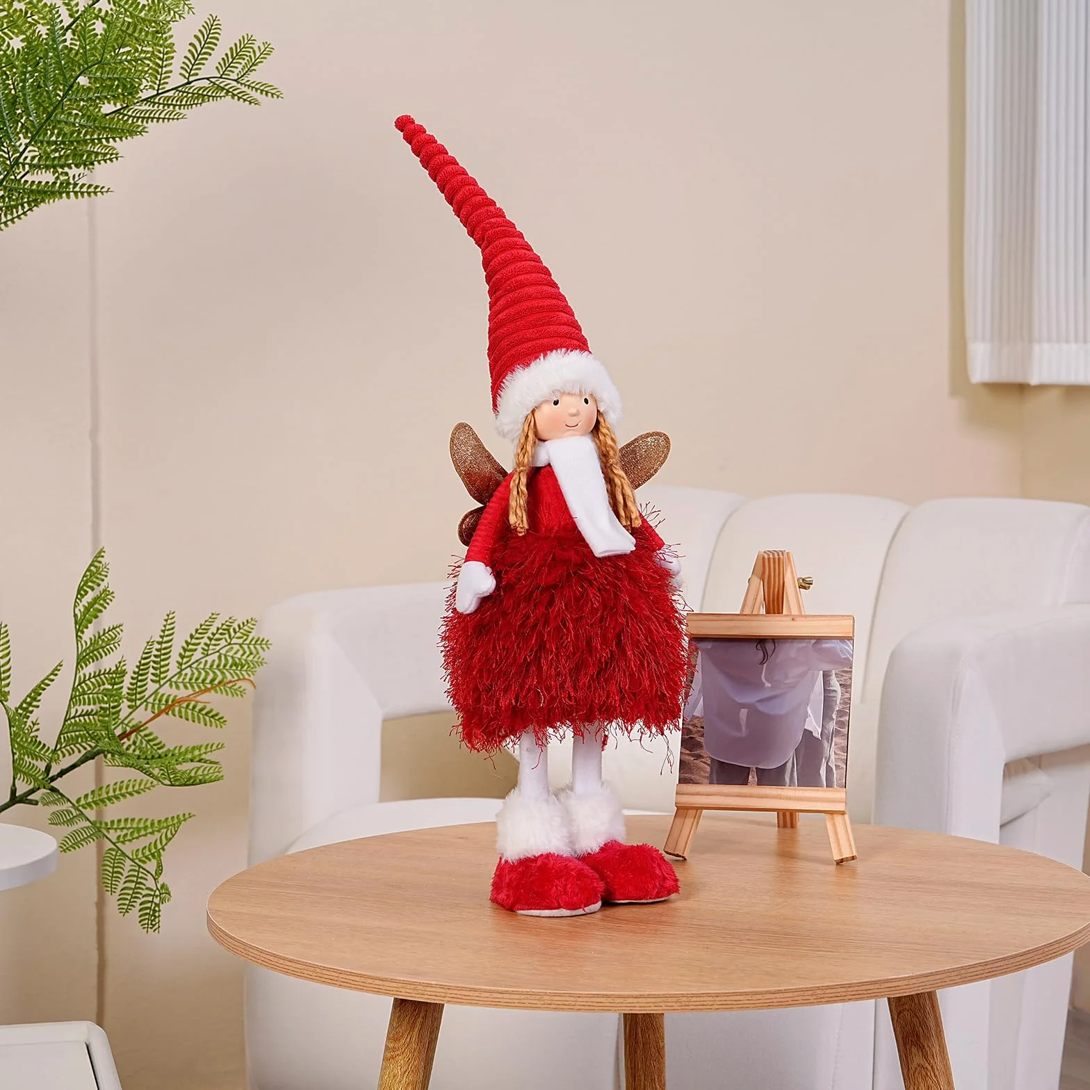 Figura de hada de ángel de tela decoración navideña rojo para interior