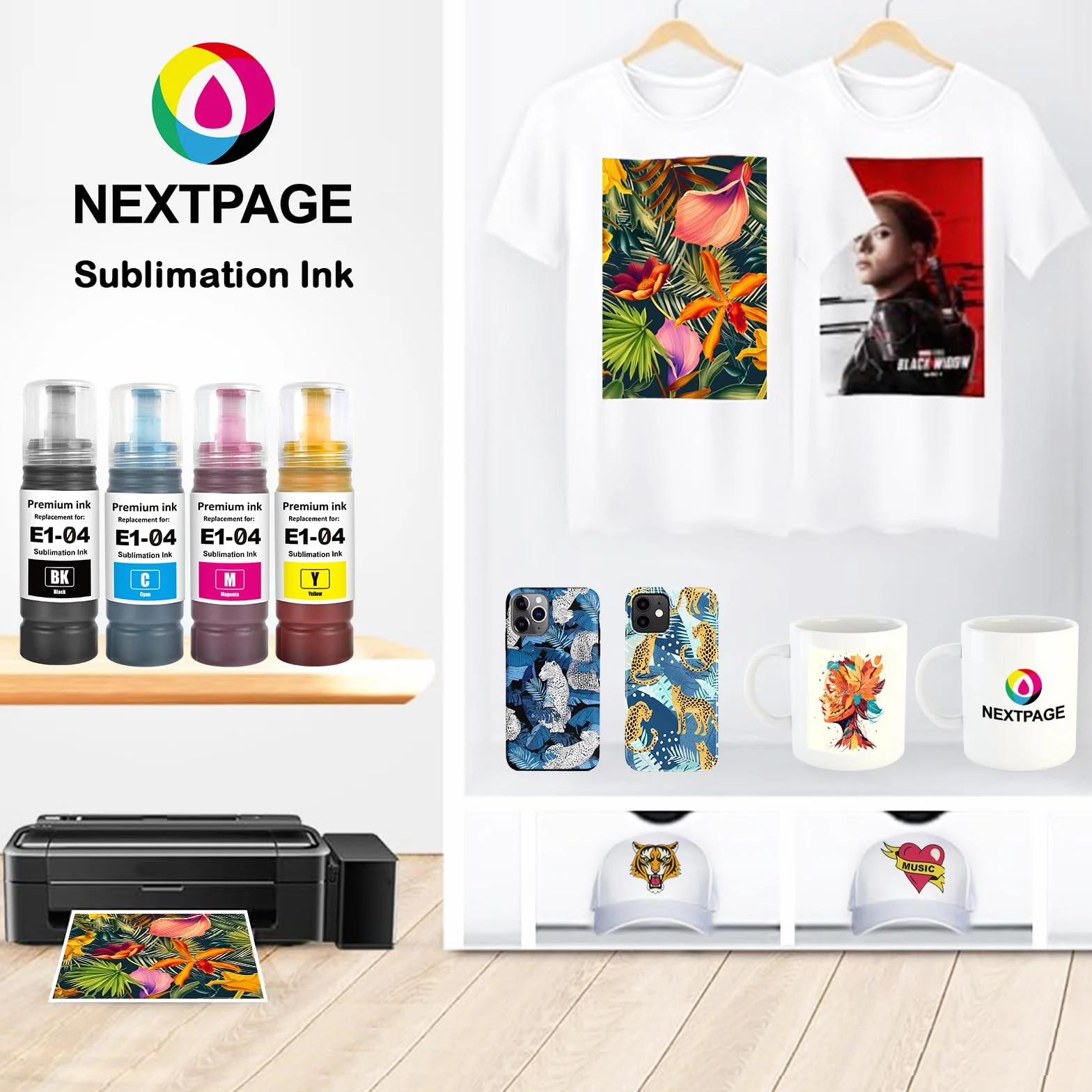 Nextpage 104 tinta de sublimación Multipack compatible con Epson EcoTank ET-1810/ET-2710/ET‑2711/ET-2712/ET-2714/ET-2715/ET-2720/ET-2721/ET-2726/ET-2810/ET-2811/ET-2811/ET-2721 T-2812 Negro Cian
