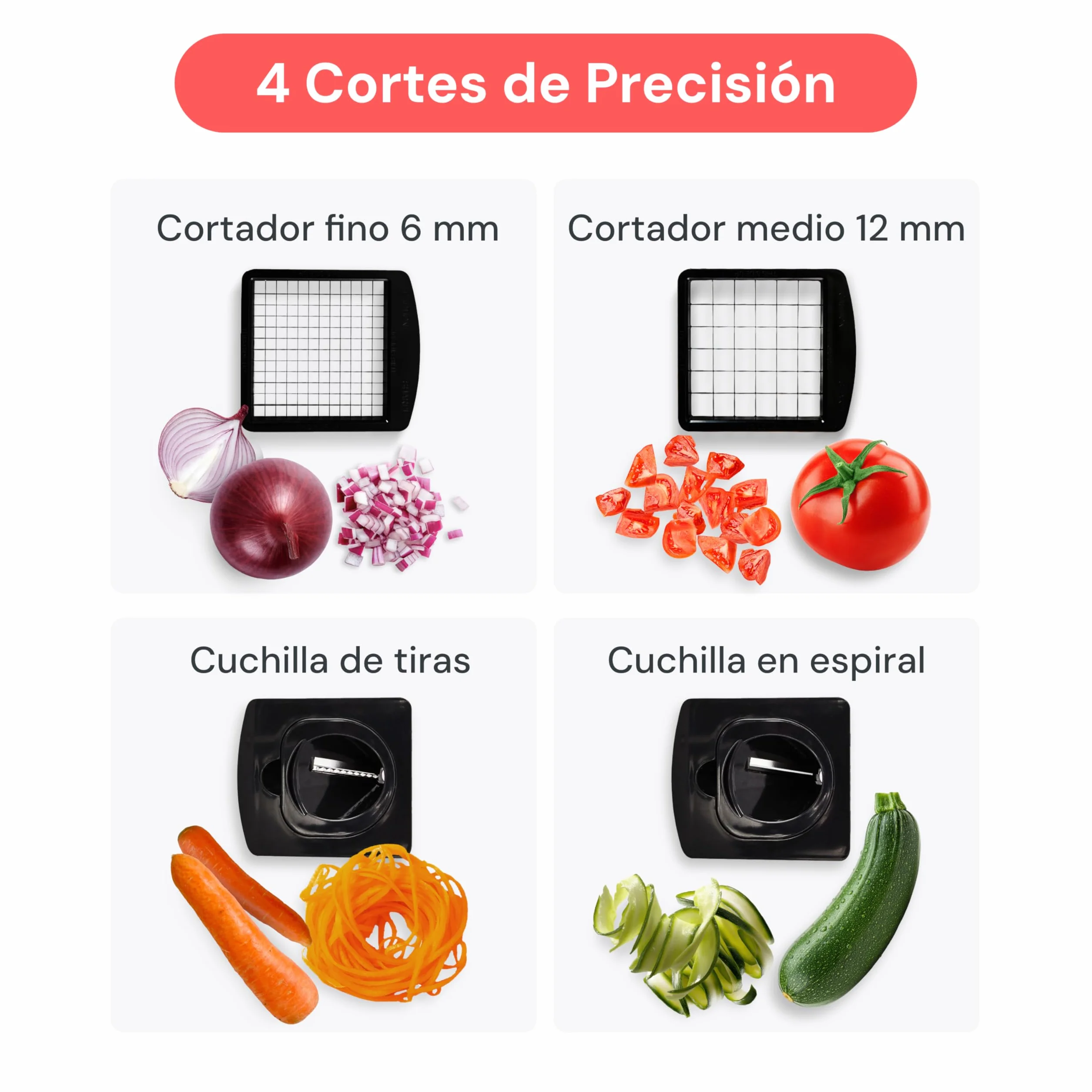 Fullstar Multifuncional Cortador de Verdura y Espiralizador Picador Manual PRO 4-en-1 Blanco