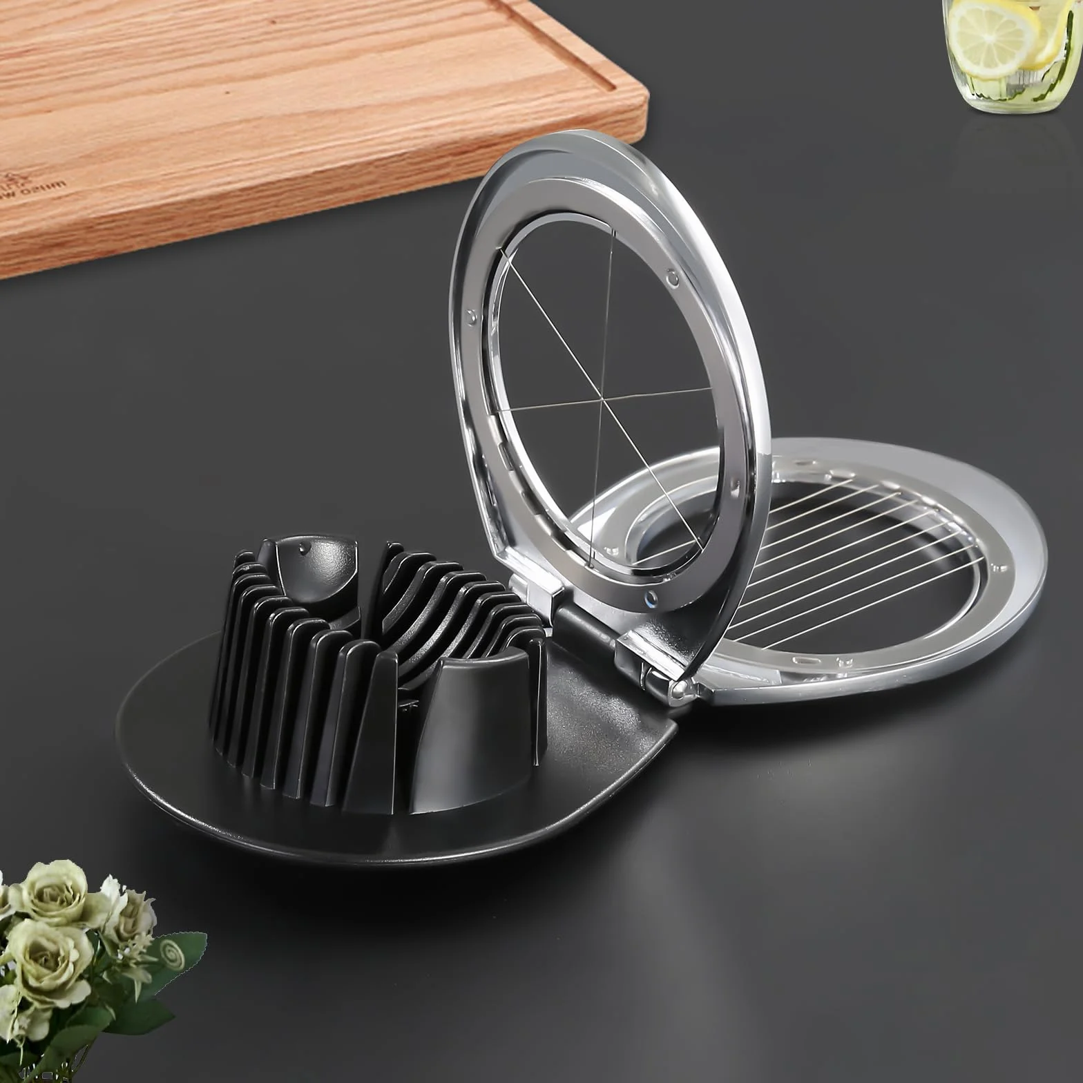 Cortador de huevos cocidos en acero inoxidable 2-en-1 CRESZZLE