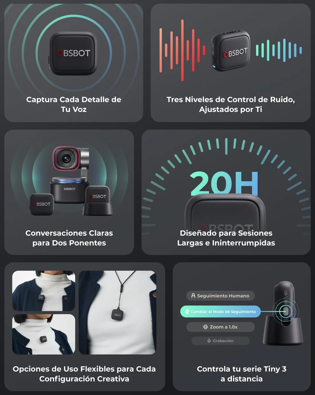 OBSBOT VOX SE Micrófono Inalámbrico Live Streaming, Compatible Tiny 3 Serie | Rango De Captación: 100m Máx.