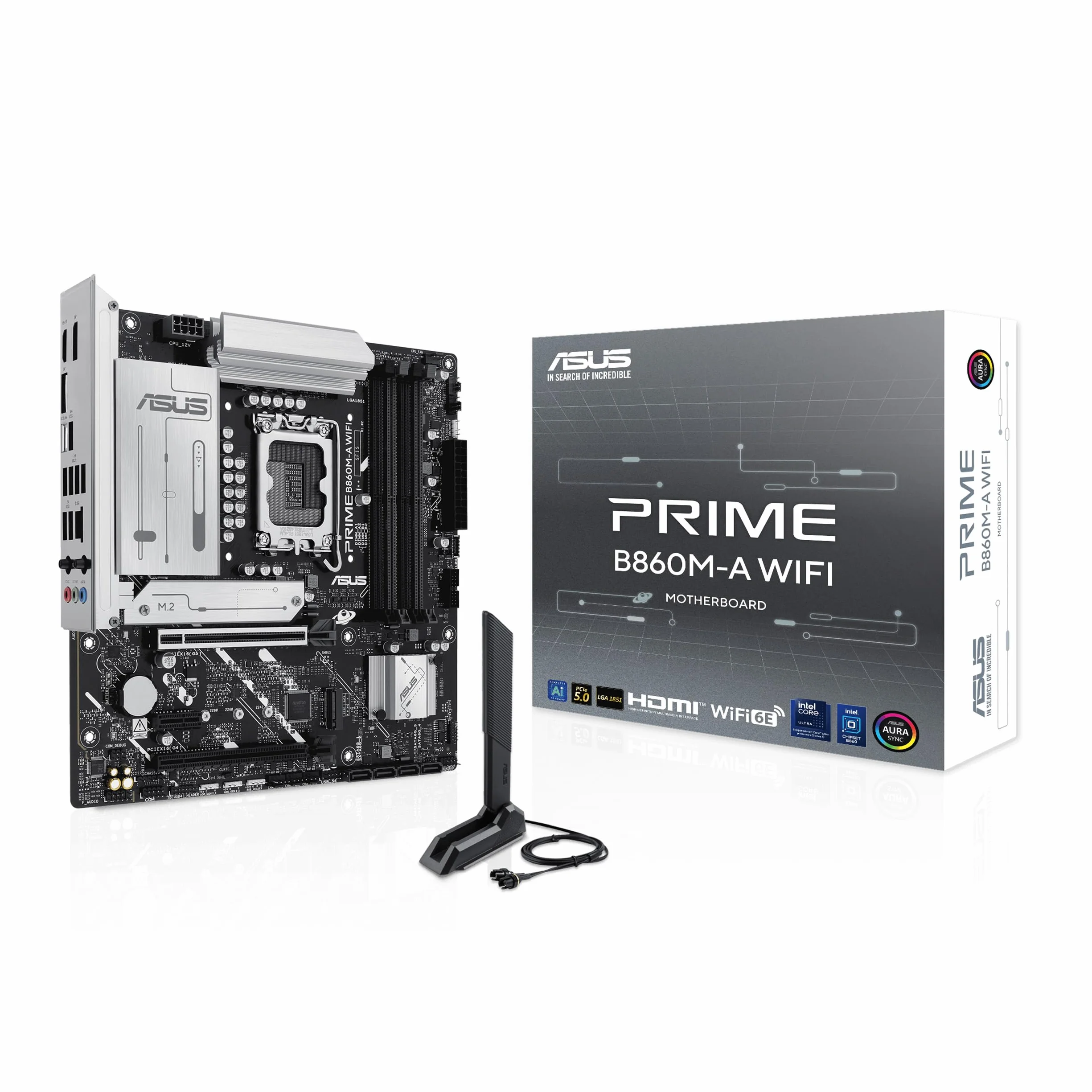 ASUS Prime B860M-A WiFi, Placa Base Intel mATX, 7+1+1+1 80A etapas de alimentación DrMOS, DDR5, PCIe 5.0, 2 Ranuras M.2, Wi-Fi 6E, Realtek 2.5Gb Ethernet, Doble DisplayPort, HDMI, USB Tipo-C