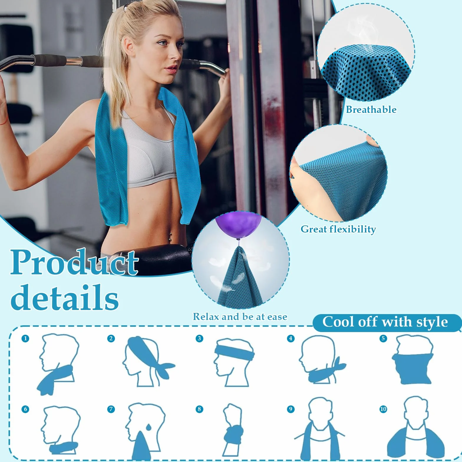 Toallas de enfriamiento de secado rápido, juego de 4, 30 x 100 cm, para fitness deportes