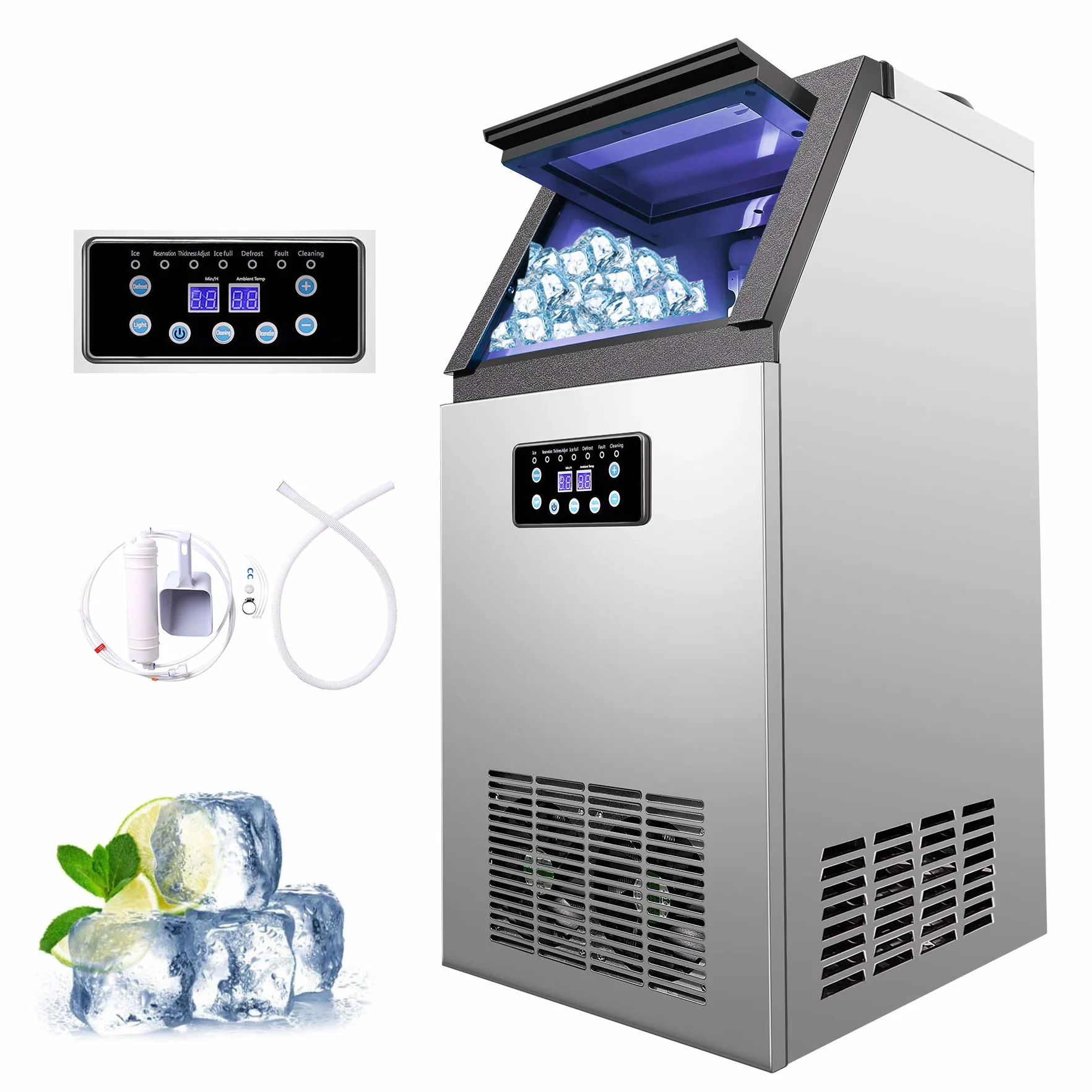 Máquina de Hacer Hielo Industrial WILPREP 480W 41kg/24h Acero Inoxidable LCD