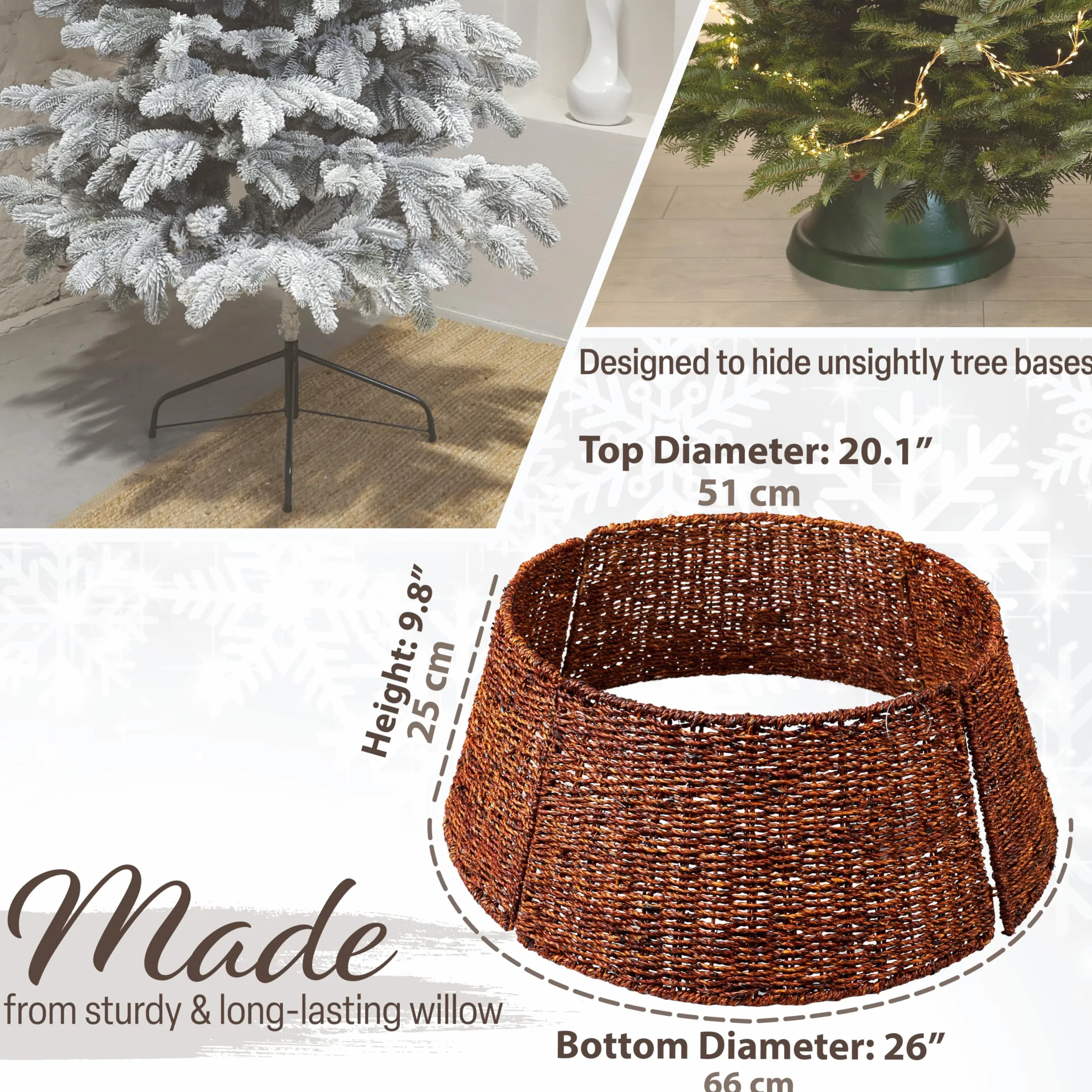 Falda para Arbol de Navidad de Mimbre, Cubre Árbol Navidad, 51cm x 25cm, Marrón