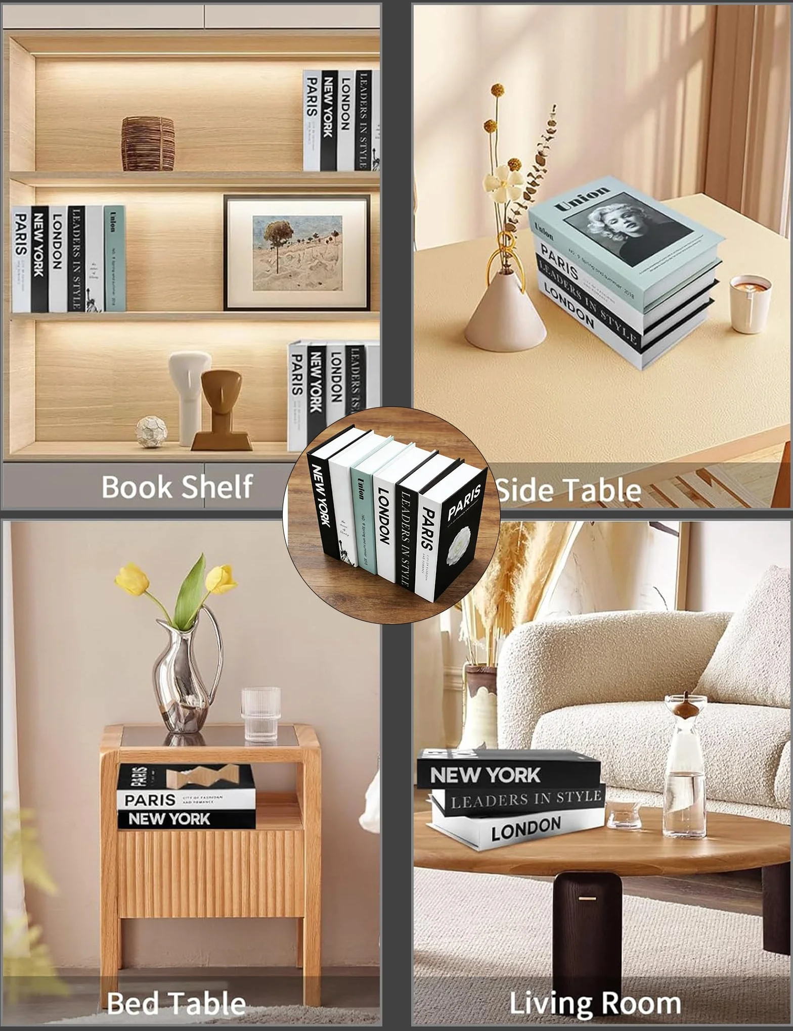 Libros Decorativos Falsos Modernos para Estantería, 6 Piezas Sujetalibros Decorativos