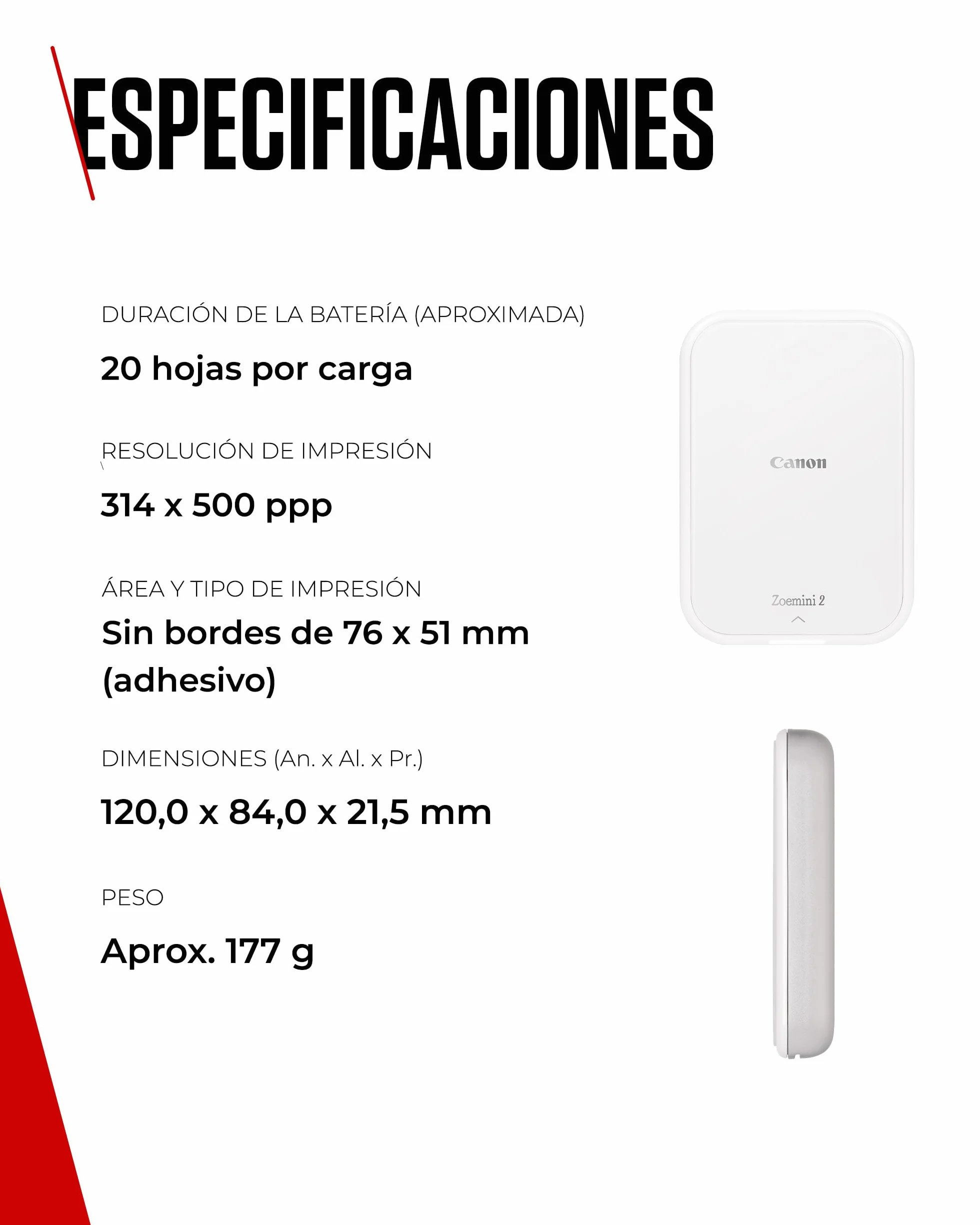 Canon Zoemini 2 Kit de Impresión – Impresora Fotográfica Portátil y Compacta – Bluetooth 5.0 – Carga Rápida USB C Ideal para Viajes (Blanco)