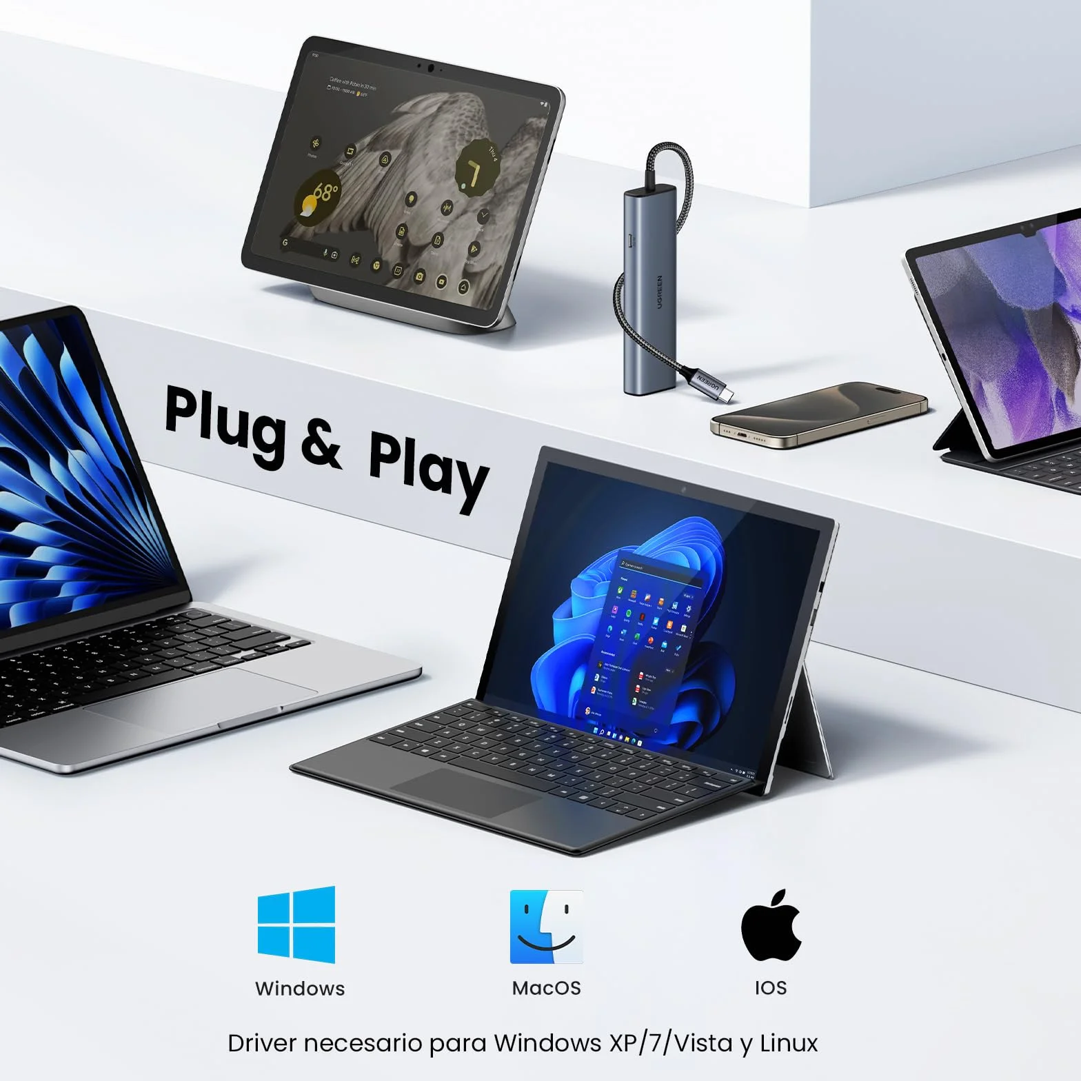 UGREEN Hub USB C a Ethernet 6 en 1 1000Mbps Adaptador LAN a Thunderbolt 3 Type C 10Gbps Compatible con iPhone 17 Pro MAX Air 16 15 MacBook Pro Air M2 iMac iPad Xiaomi Mi13 Galaxy S24 S23