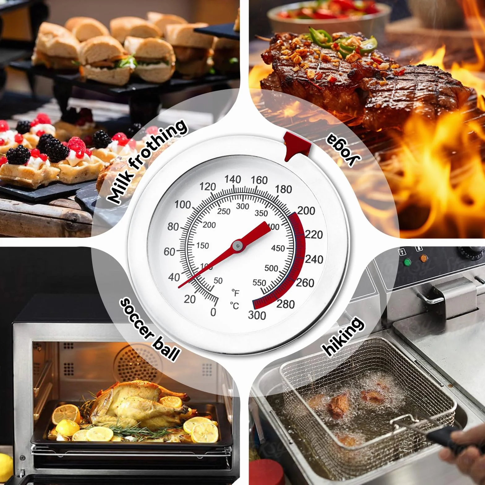 Termómetro para Freír 0-300° Barbacoa con Clip para Cocinar Alimentos