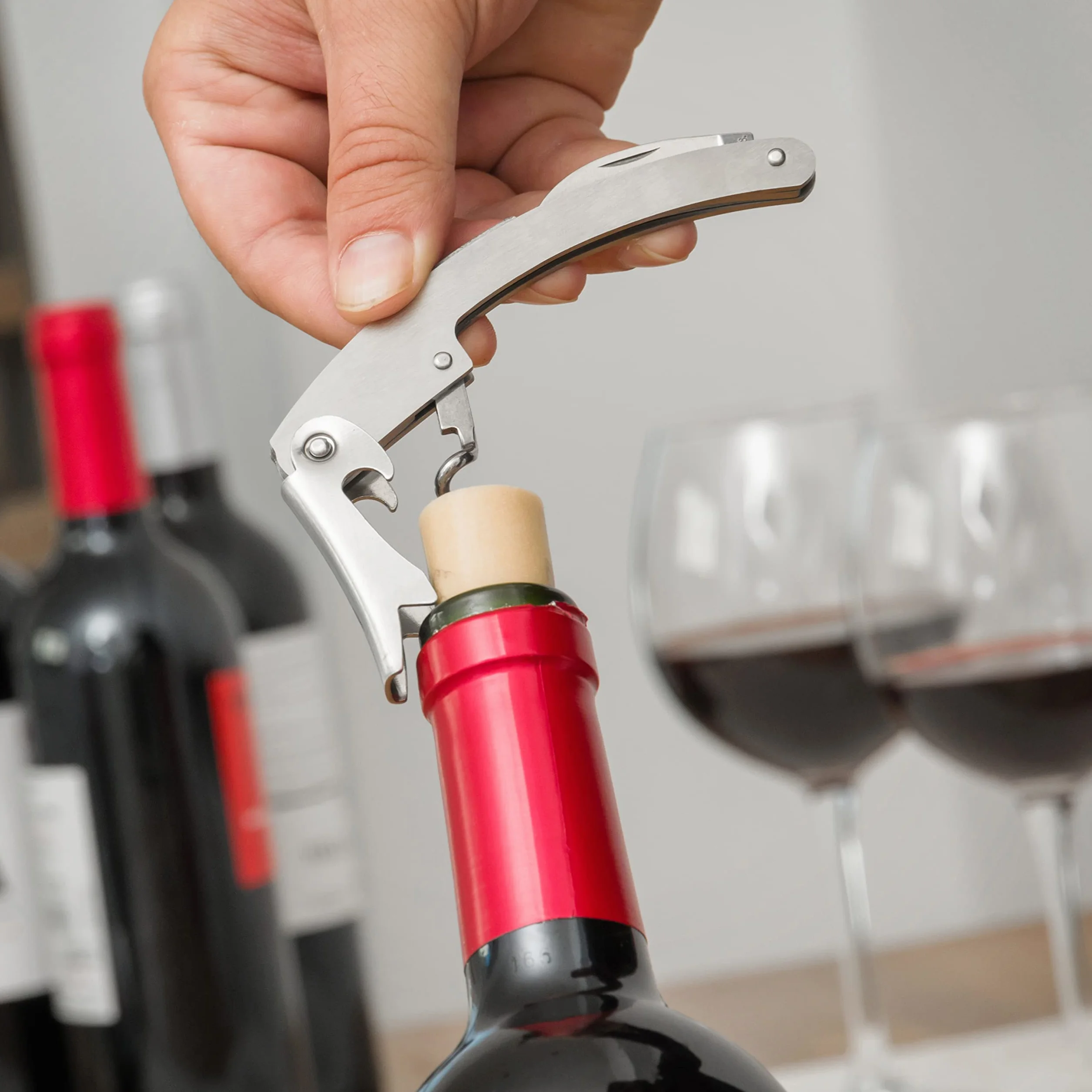 InnovaGoods Juegos de Accesorios para Vino, Set 5 Piezas, Sacacorchos con Estuche, Acero Inoxidable, Negro
