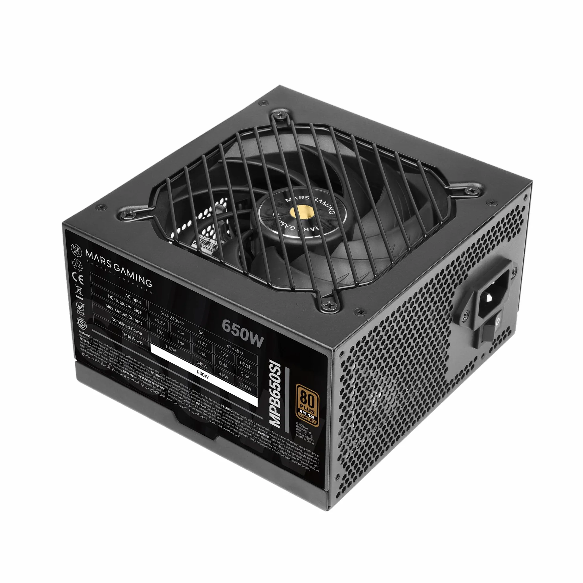 Mars Gaming MPB650SI, Fuente Alimentación ATX 650W, 7 Años Garantía, 80Plus Bronze 230V, 90% Eficiencia, Ventilador SI Extreme Silence con Núcleo de Cobre, Tecnologías AI2-RPM, DC-DC y SMD, Negro
