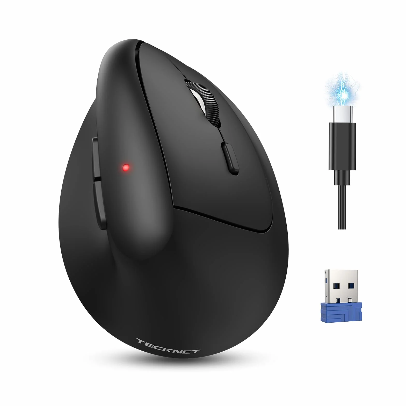 TECKNET Ratón Bluetooth Ergonómico, Ratón Vertical con 3 Modos de Conexión | BT 5.0/3.0+2.4G Ratón Inalámbrico Recargable, 4800DPI Ajustable, Silencioso Mouse para Portátil, Mac y PC