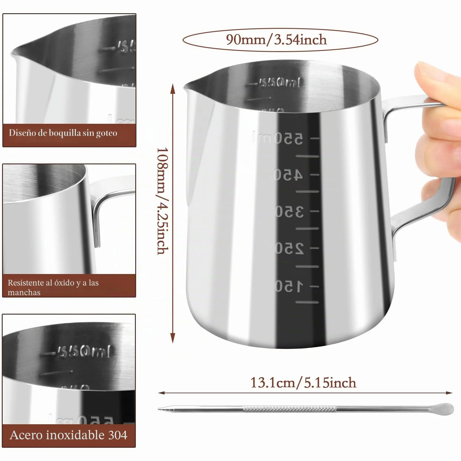 Jarra de Leche Barista 304 Acero Inoxidable 600ML para Espresso