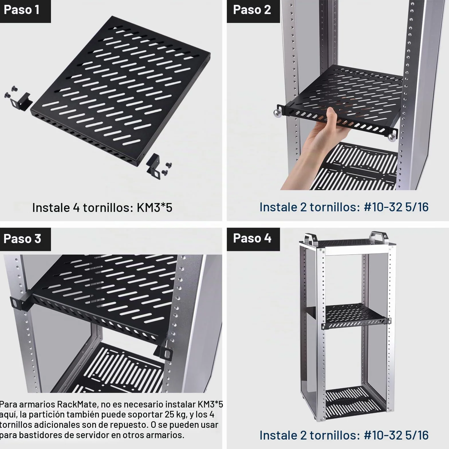 GeeekPi - Estantería para Rack de 25 kg de Alto Rendimiento para Armario de Red DeskPi RackMate T2, diseño Perforado, Capacidad de Carga de 25 kg, Color Negro