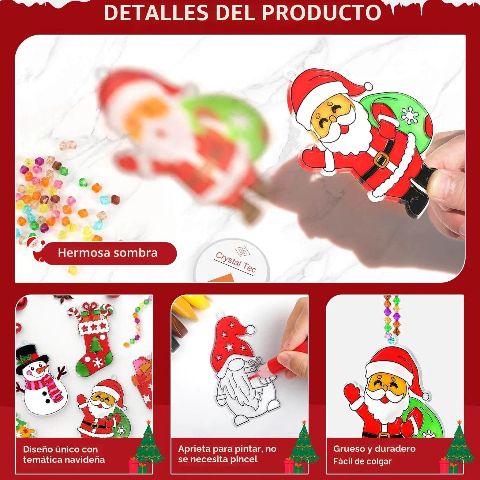 AHIKY Kits Manualidades Navidad para Niños, 24 Piezas Atrapasoles Adorno Navideño Acrílico para Pintar, DIY Ornamentos Navidad Niños, Decoración Colgante Creativa para Ventanas Regalo Artesanal