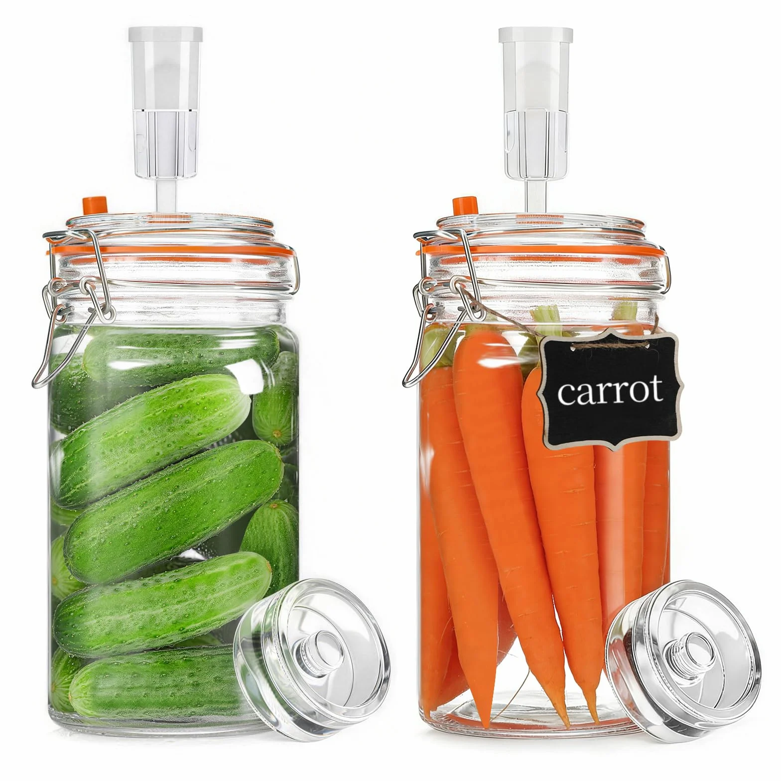 Tarros de Fermentación 1000ml con Cierre de Aire y Pesos, Cristal Transparente para Kimchi, Kombucha