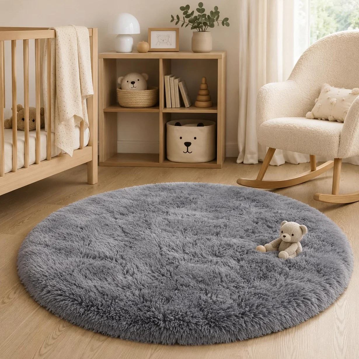 BEIMO Alfombra Pelo Largo Shaggy Moderna 120CM Redondo Gris Oscuro Antideslizante Salón Dormitorio